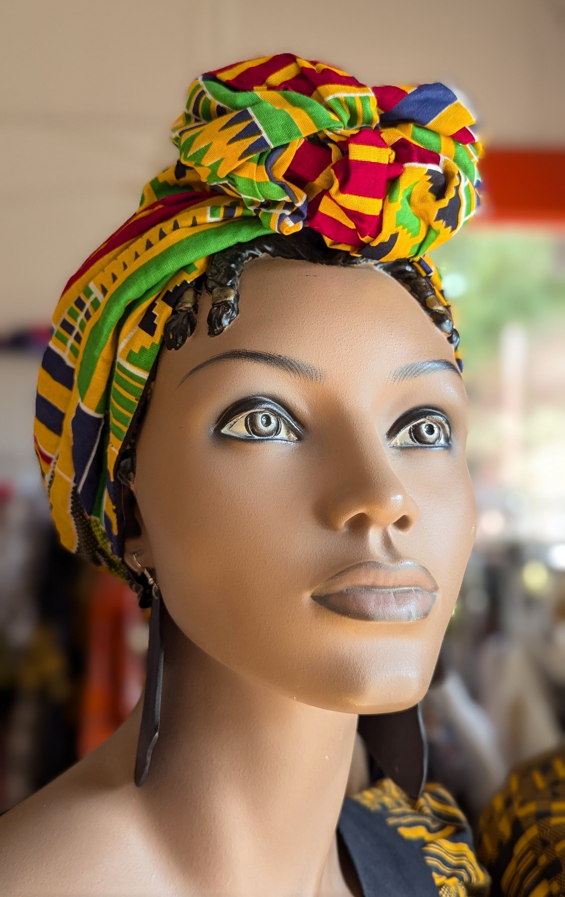 Dupsie's Safiya Kente African Print Pre-Tied Head Wrap DP4075PT7 - Stylish Hair Accessory for Women, Perfect for Church, Parties & Cultural Events