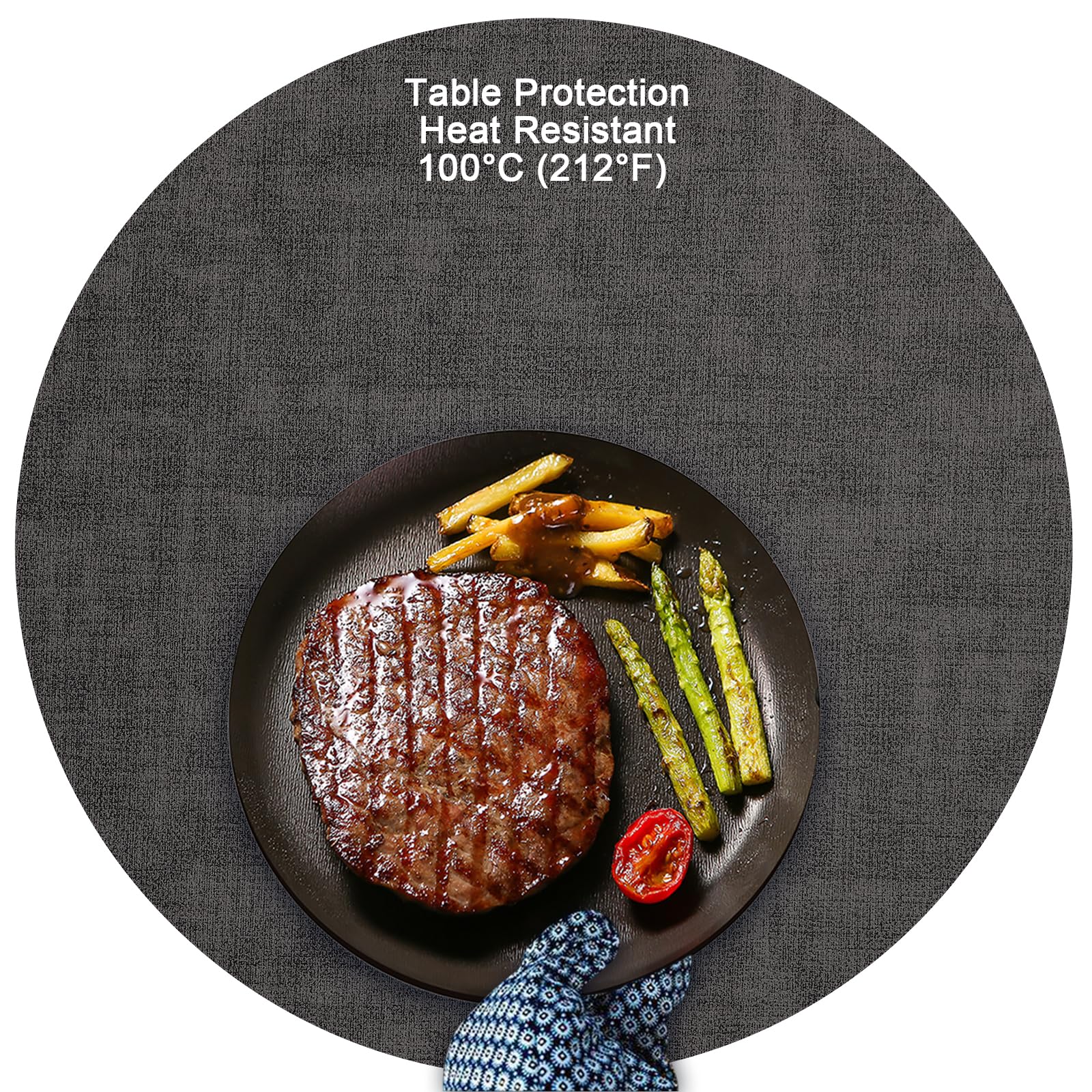 Myir JUN Round Placemats Set of 4 - Dual Sided Faux Leather Table Mats for Dining, Non-Slip Washable Placemats for Indoor & Outdoor Use - Perfect for Dinner Parties, Picnics, and Daily Meals (Gray Light Blue)