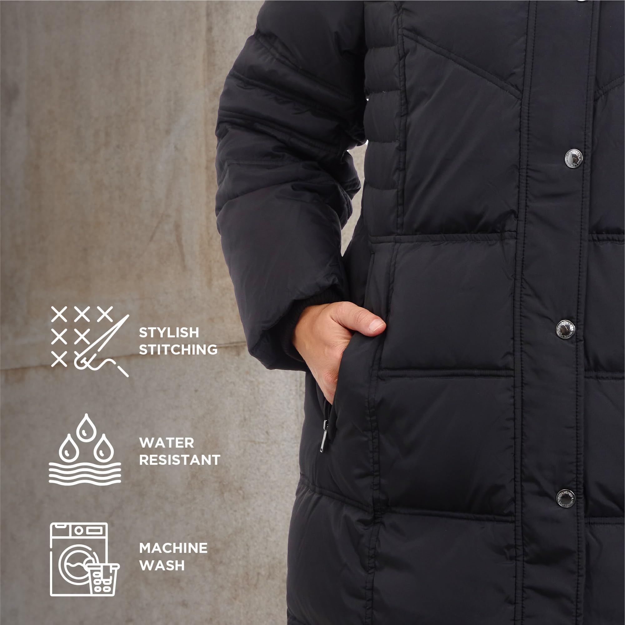 LONDON FOG Women's Plus Size Winter Coat with Faux Fur Hood - Mid Length Puffer Jacket for Cold Weather | Perfect for Snow Days & City Commutes
