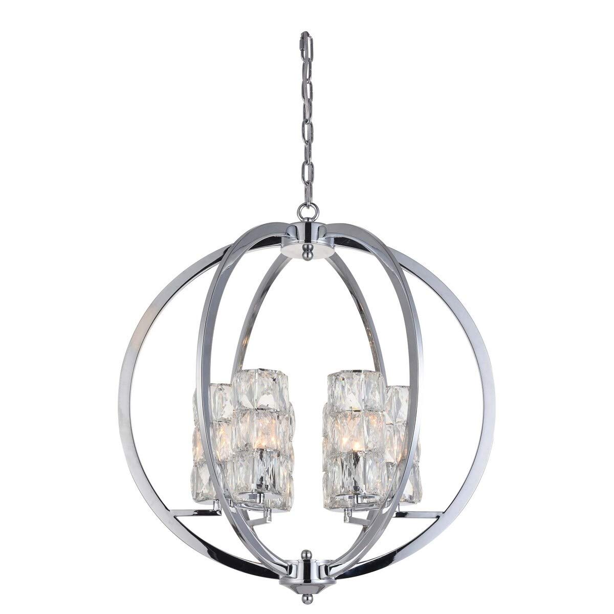 Black Modern Contemporary Chrome Iron Chandelier with Clear Crystal Shades - Elegant Dining Room & Living Room Lighting Fixture