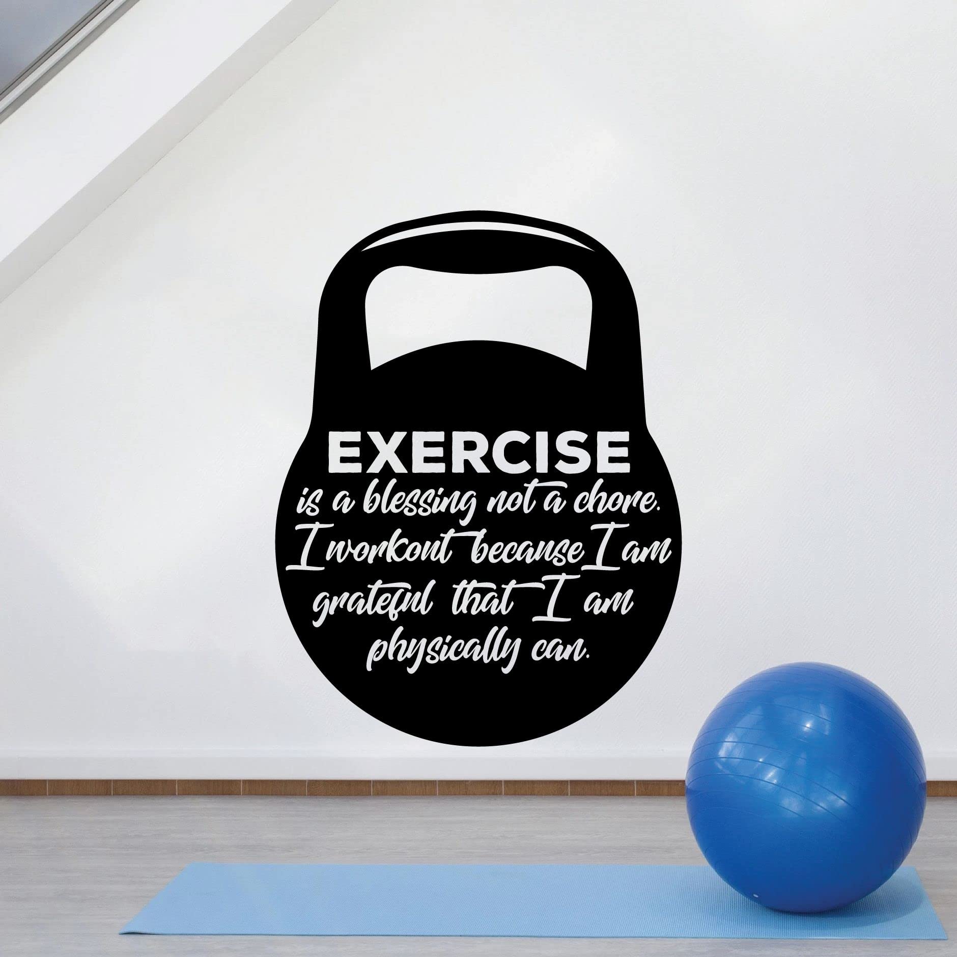 Inspirational Workout Wall Art - 'Exercise is A Blessing' Motivational Gym Quote Vinyl Decal for Home & Fitness Room (40x24 inch) - Perfect for Home Gym, Yoga Studio & Workout Area Decor