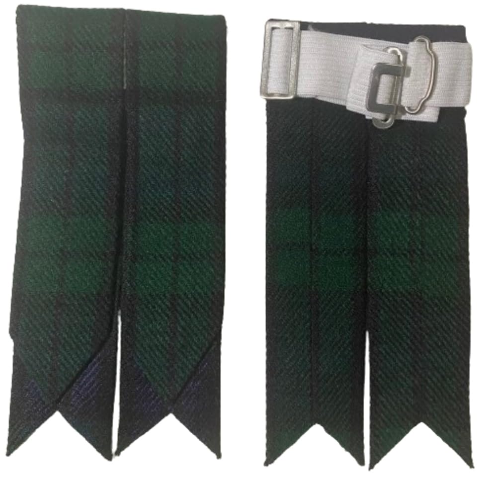 Men's Tartan Kilt Flashes with Heavy Buckle Elastic Adjusters - Perfect for Scottish Highland Dress, Celtic Weddings & Renaissance Fairs