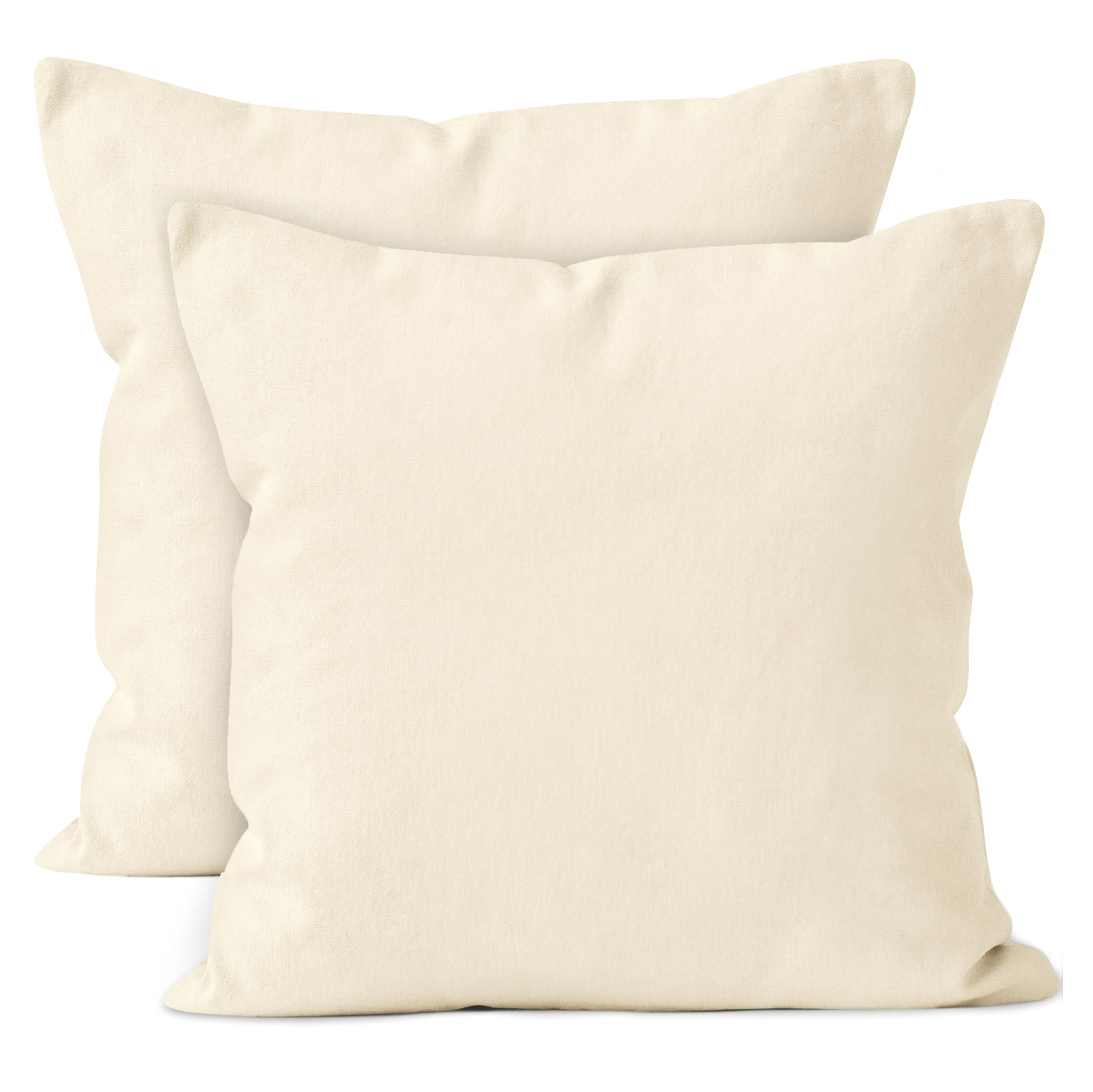Encasa XO 22x22 Inch Cotton Throw Pillow Covers Set of 2 - Natural Color Decorative Cushion Covers with Improved Zippers for Living Room, Bedroom, Sofa & Couch | No Inserts Included | Perfect for Home Decor, Cozy Reading Nook and Accent Pillows