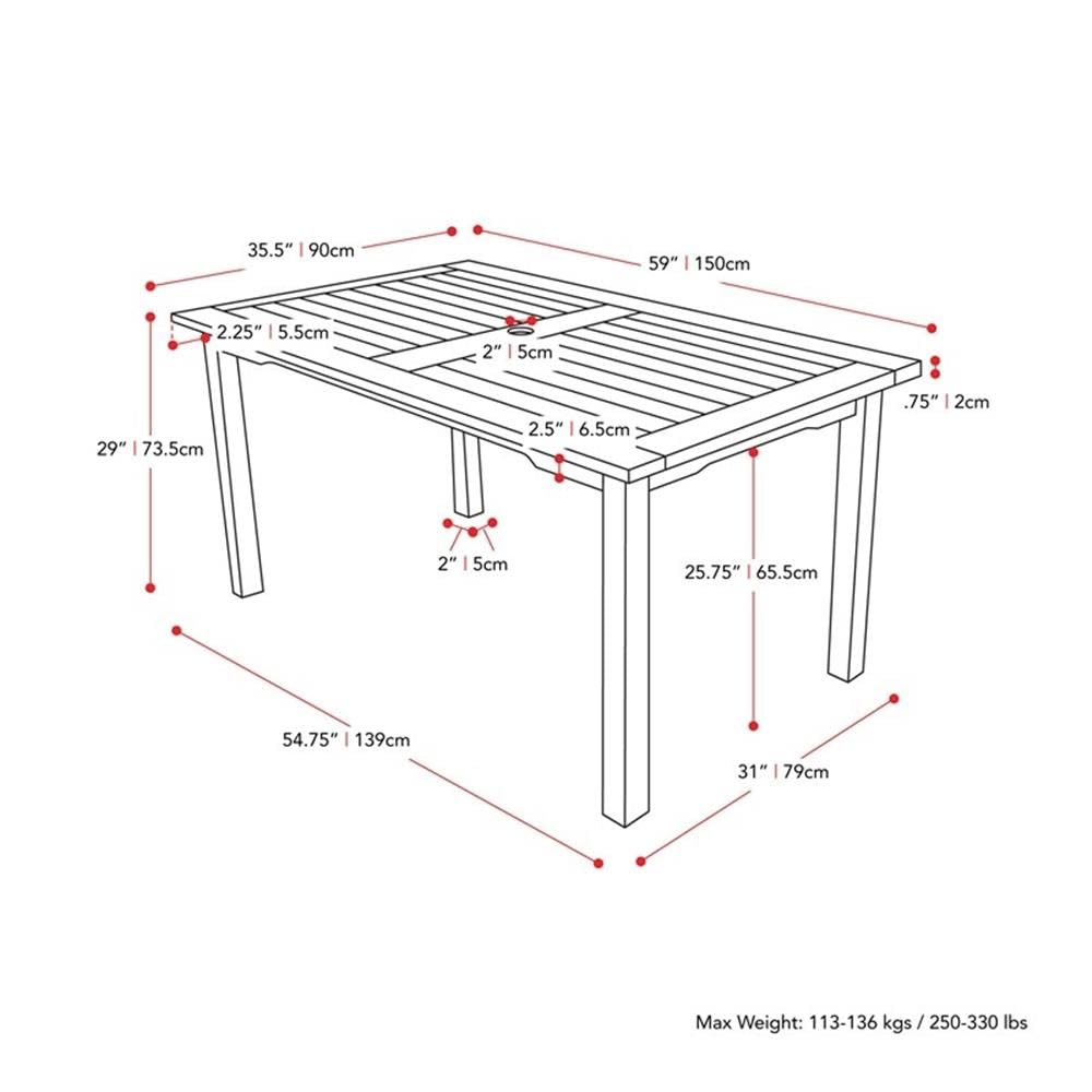 Miramar Contemporary White Washed Wood Rectangular Outdoor Dining Table - Patio, Garden, Backyard Furniture for Entertaining & Al Fresco Dining