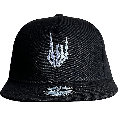 Skeleton Hand Flat Bill Hat Black