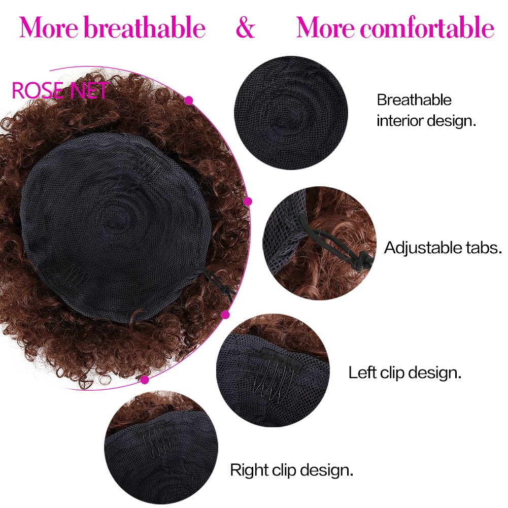 High Puff Afro Ponytail Hair Extension - Short Kinky Curly Synthetic Clip-in Ponytail with Drawstring | Fiber Puff Wrap Updo for Black Women | Perfect for Parties, Weddings & Everyday Wear (Light Brown)