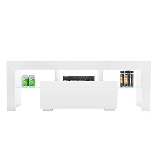 Modern TV Stand with LED Lights - Wooden Media Console with Storage Drawers & Shelves - Entertainment Center for Living Room, Bedroom - White - Perfect for Home Theater & Gaming Setups
