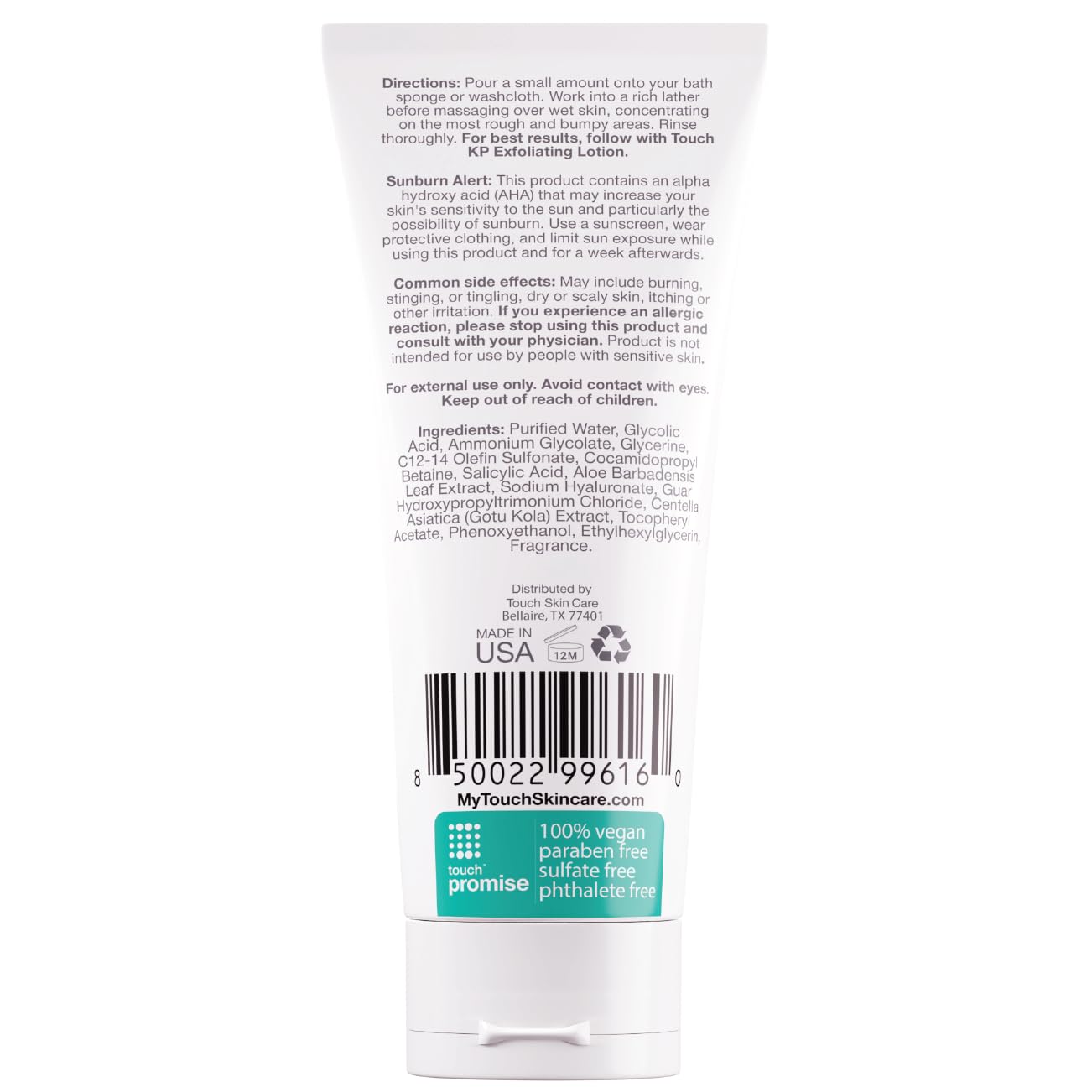 TOUCH Keratosis Pilaris Exfoliating Body Wash - 15% Glycolic Acid, Aloe Vera & Hyaluronic Acid KP Treatment - 4 oz for Dry, Bumpy Skin - Gentle Daily Cleanser for Body & Arms