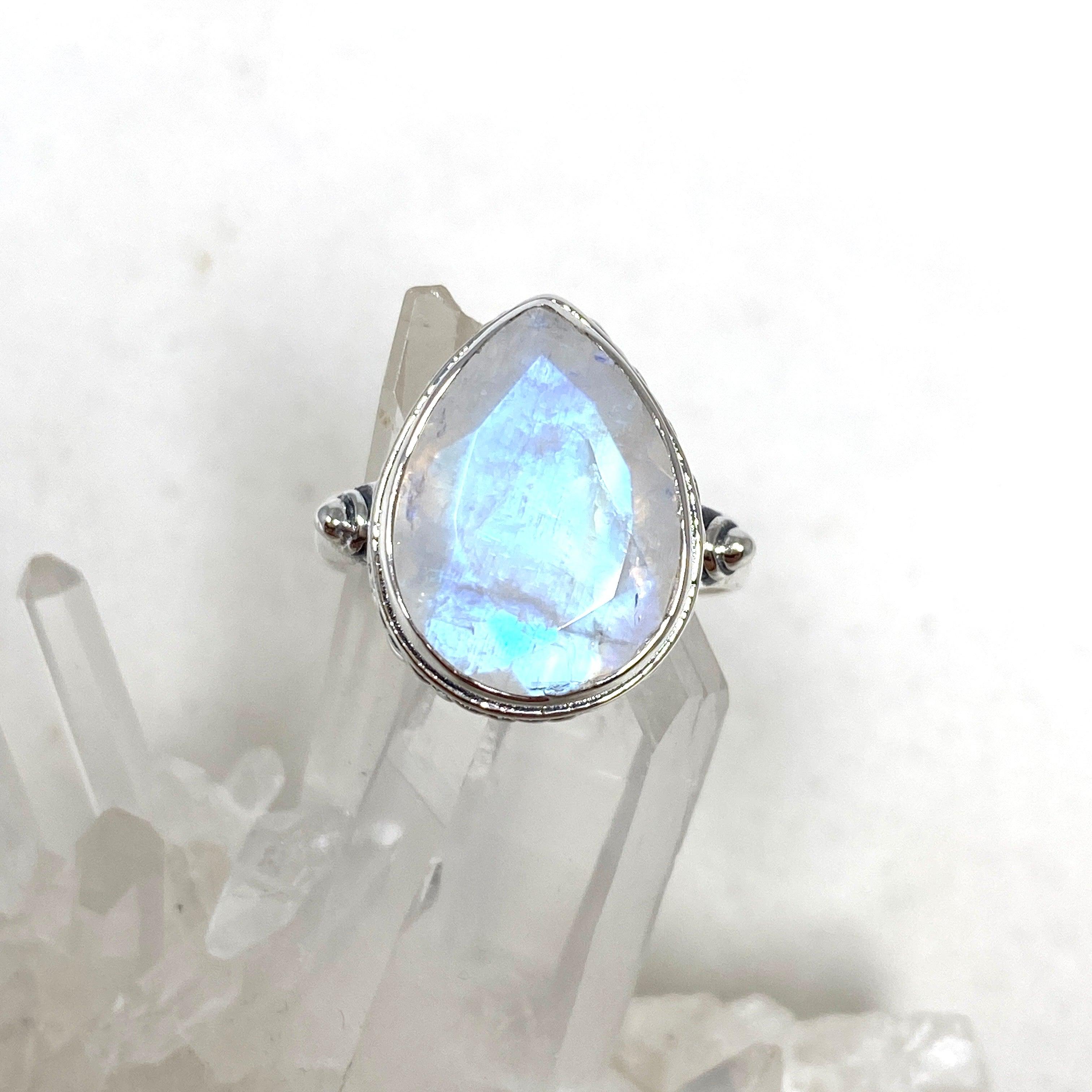 Moonstone Faceted Teardrop Ring in Sterling Silver - Elegant Bohemian Jewelry for Women | Perfect for Weddings, Parties & Everyday Wear R3817