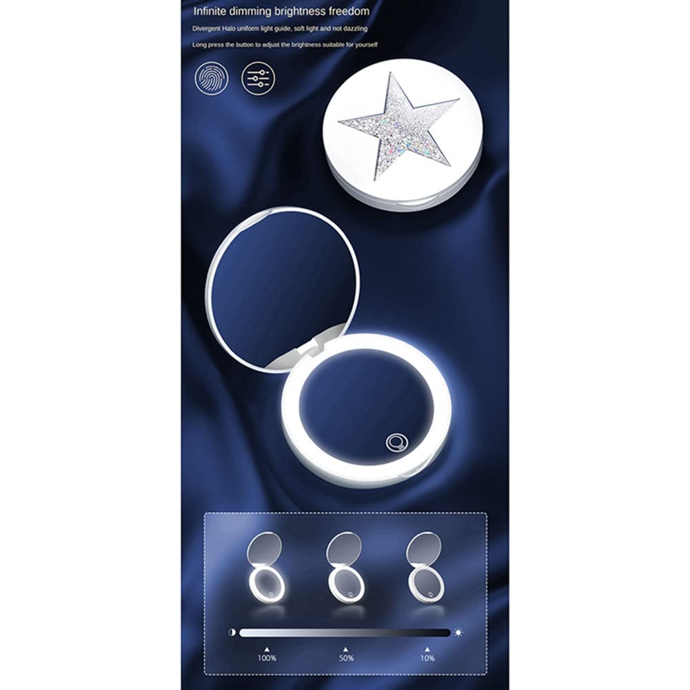 Portable Double-Sided Foldable Cosmetic Mirror with Stars - Compact Makeup Mirror for Women, Travel & Home Use, Perfect Gift (White)