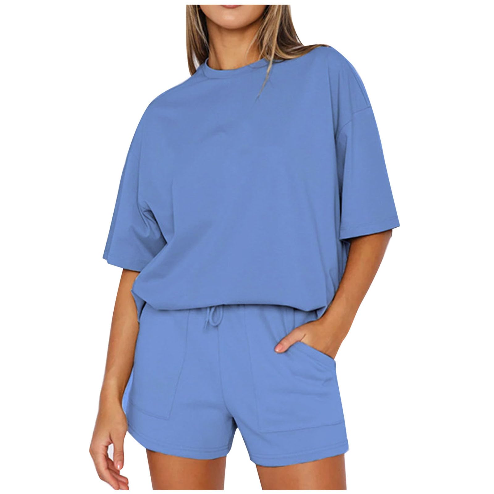 2 Piece Summer Outfits for Women - Lounge Matching Sets with Oversized Short Sleeve Tops & Shorts | Comfortable Tracksuit Set for Home, Vacation & Casual Wear
