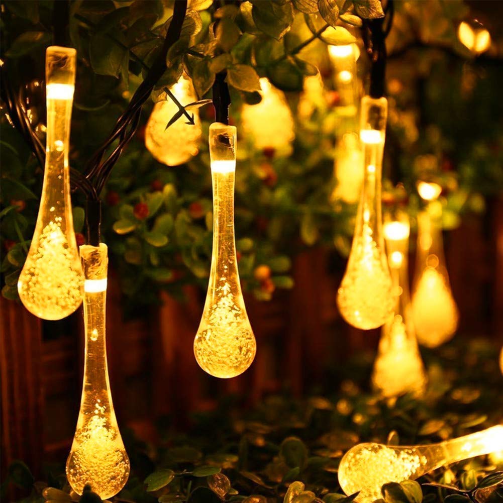 20LED 4.8M Solar Water Droplet String Lights - Waterproof Outdoor Fairy Lights for Garden, Patio, Christmas Tree & Holiday Decorations (Warm White) | Perfect for Backyard Parties, Wedding Decor & Cozy Ambiance