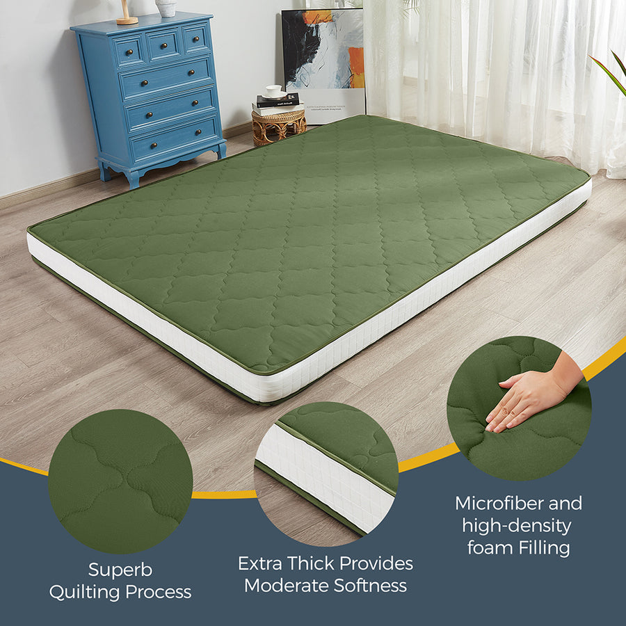 MAXYOYO Diamond Patterned Padded Japanese Floor Mattress - Extra Thick Quilted Mattress Topper in Green | Perfect for Guest Beds, Meditation & Small Spaces