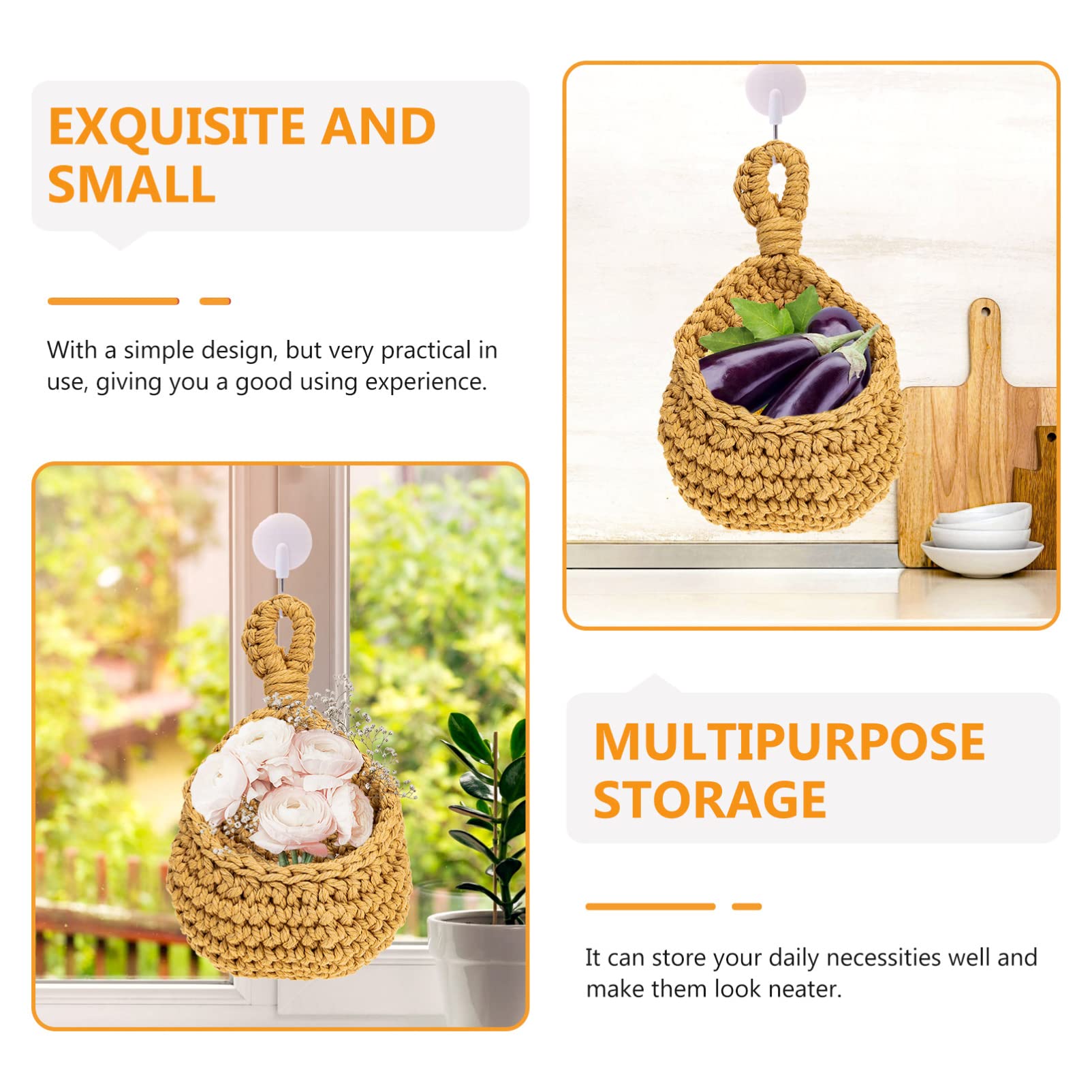 Macrame Wall Hanging Basket - Woven Cotton Rope Plant Hanger for Flowers, Vegetables & Storage | Over The Door Organizer for Kitchen, Bathroom & Home Decor | Eco-Friendly Straw & Rope Household Basket