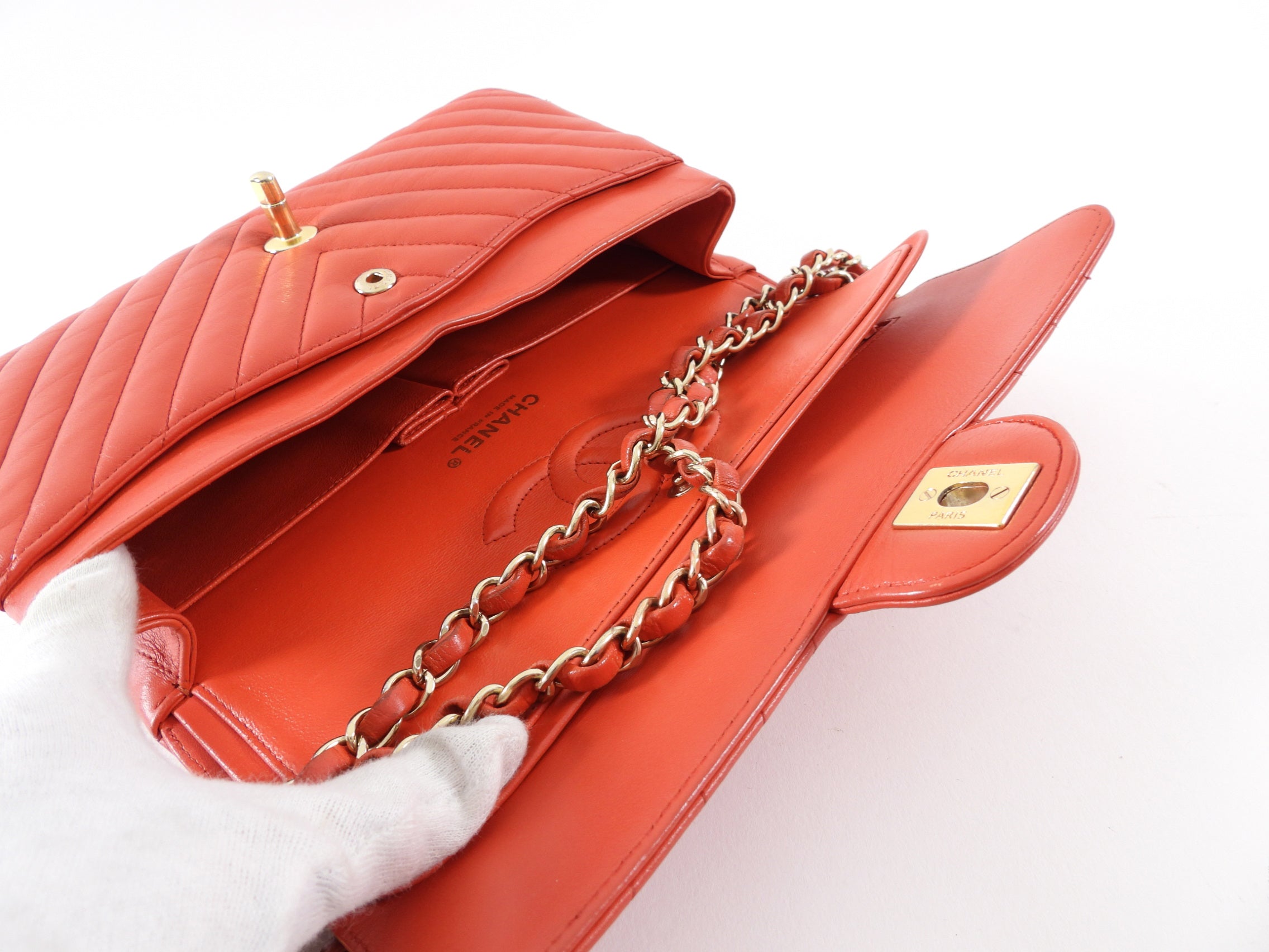 Chanel Red Chevron Quilted Leather Medium Double Classic Flap Bag - Luxury Designer Handbag for Women, Perfect for Parties, Dating & Special Occasions