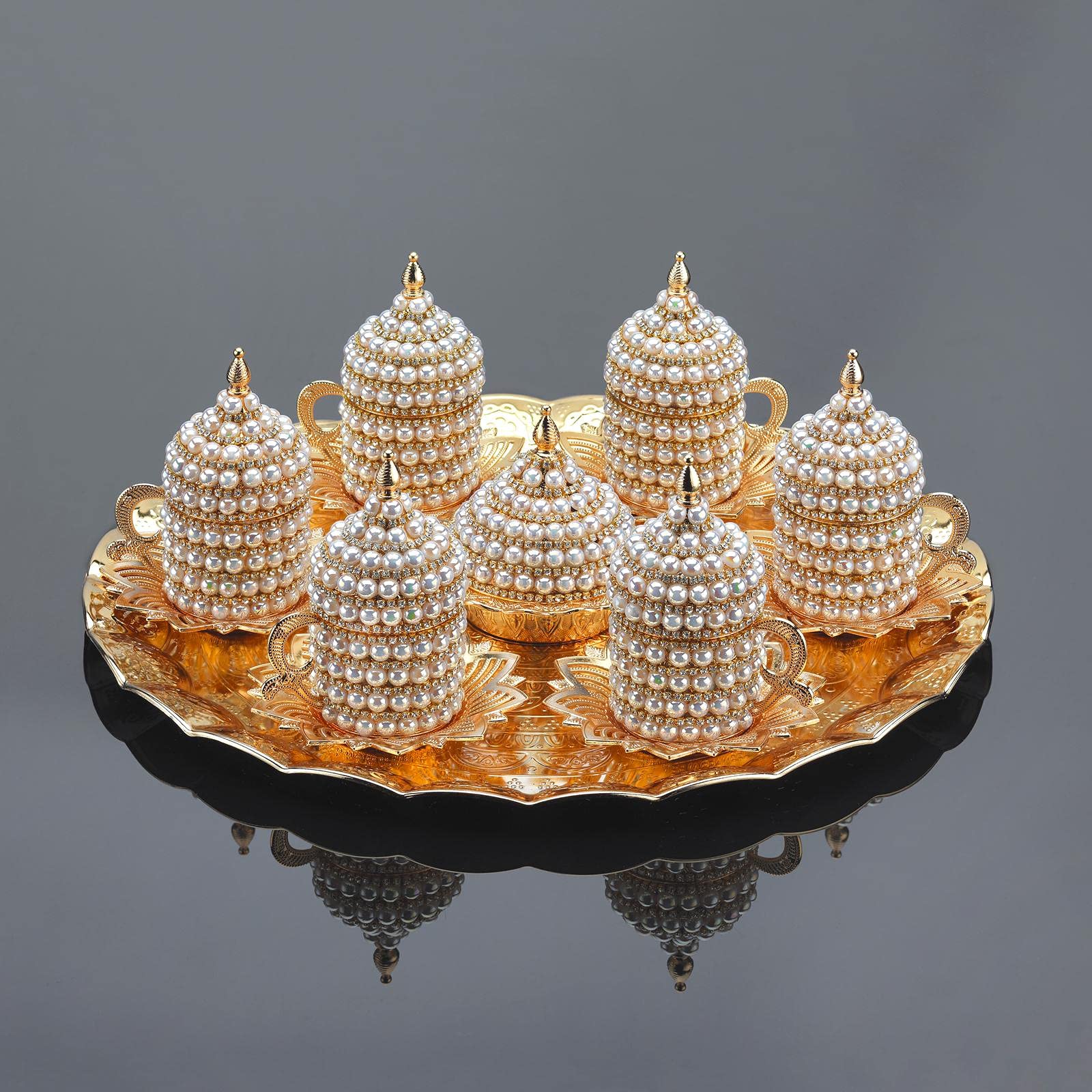 Premium Espresso Coffee Cups Set - Turkish Arabic Greek Style Coffee Cups with Pearl Coating & Gold Trim - Elegant Coffee Mugs for Women & Men - Perfect Wedding Gift & Housewarming Present for New Home - Ideal for Afternoon Tea, Dinner Parties & Coffee Lovers