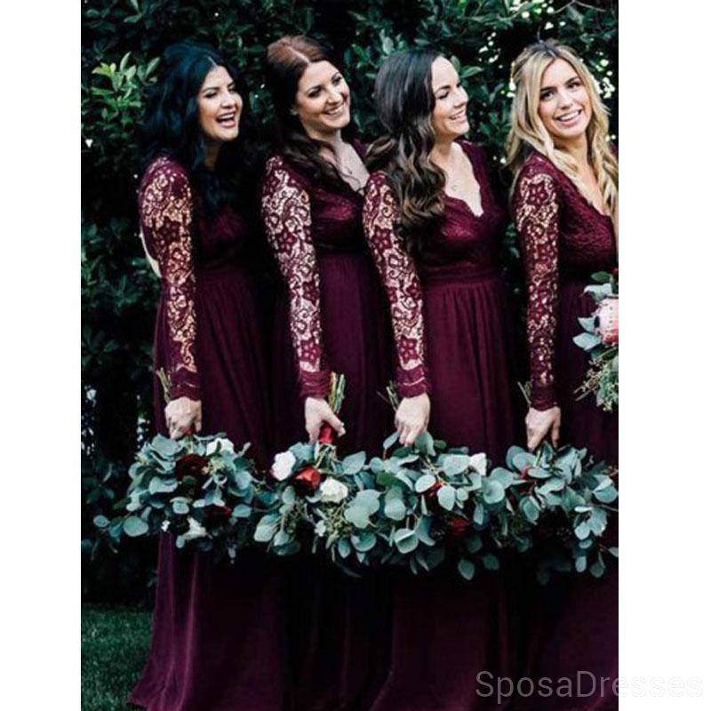 Elegant Long Sleeve Lace Chiffon Bridesmaid Dress - WG608 | Affordable Formal Gown for Weddings, Parties & Special Occasions