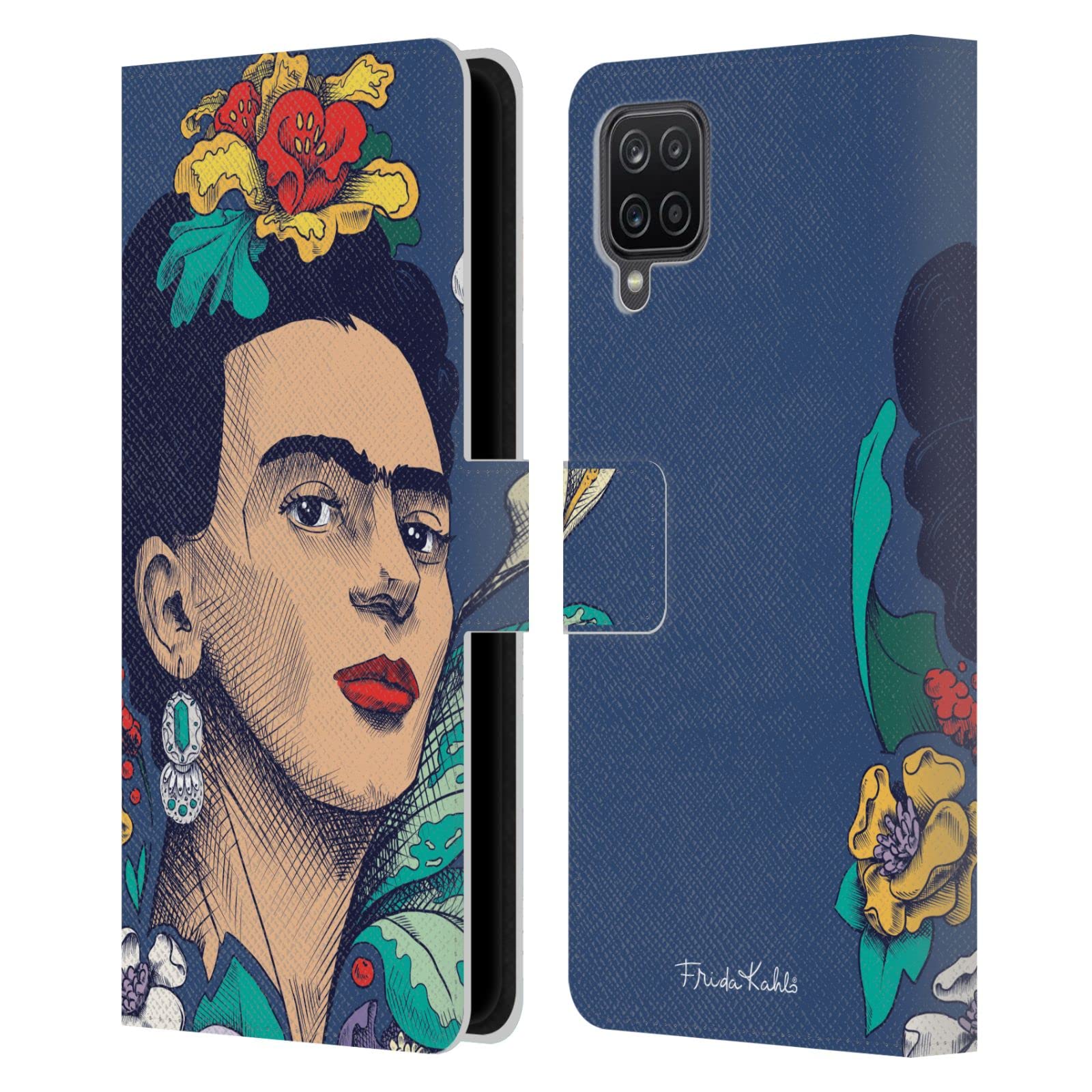 Frida Kahlo Flowers Sketch Leather Book Wallet Case Cover for Samsung Galaxy A12 (2020) | Head Case Designs | Stylish Protection for Everyday Use