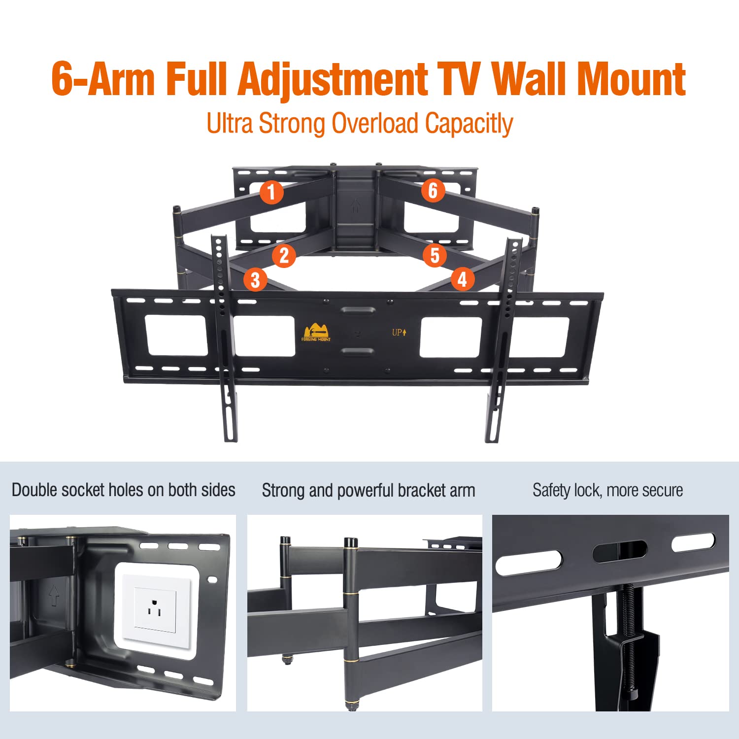 Heavy Duty Dual Arm Full Motion TV Wall Mount Bracket - 43