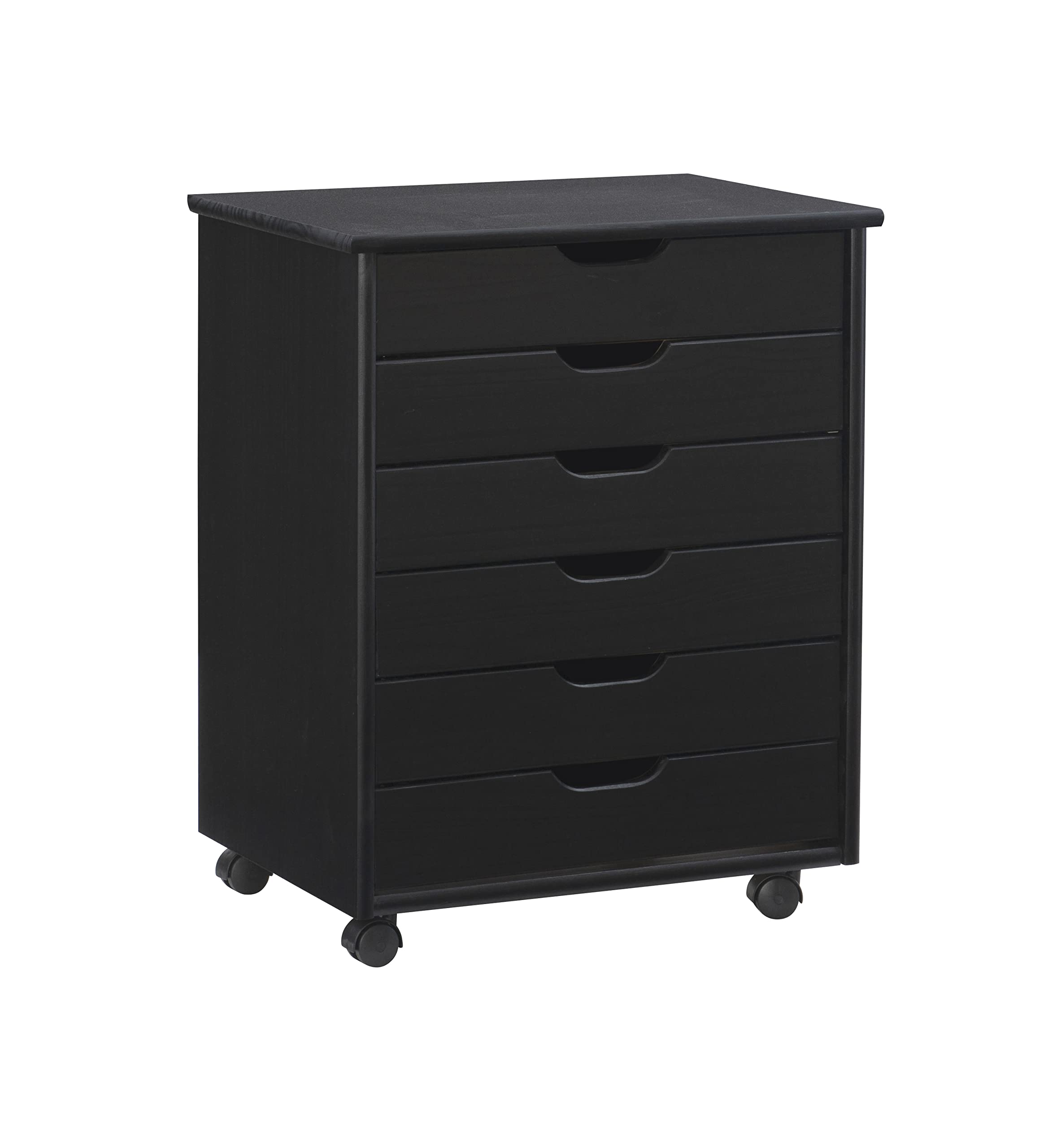 Linon Corinne Black 6-Drawer Wide Rolling Storage Cart - Perfect for Home, Office, and Craft Room Organization
