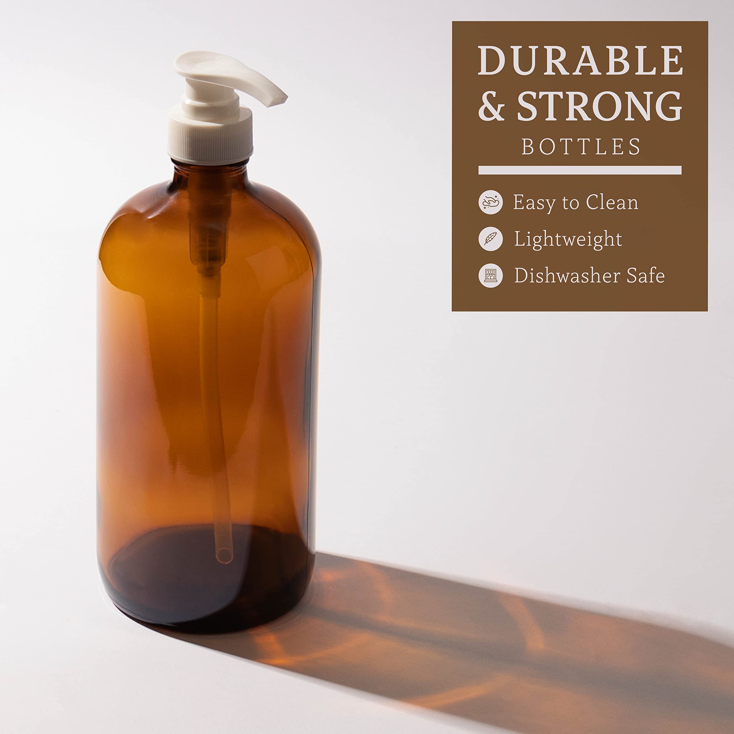 32oz Amber Glass Pump Dispenser Bottle - 1 Liter Refillable Container with Leak-Proof Pump for Shampoo, Conditioner, Soap & Lotion - Perfect for Bathroom, Shower, Kitchen & Salon Use - by Kitchentoolz