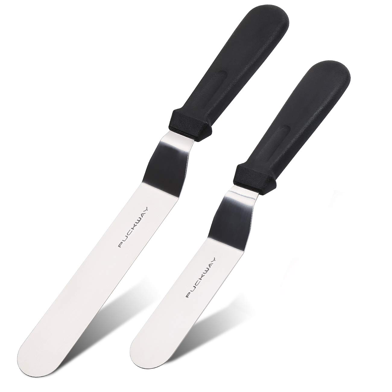 Stainless Steel Angled Icing Spatula Set - 6 & 8 Inch Offset Cake Decorating Tools (2-Piece, Black) for Professional Baking, Cake Frosting & Dessert Decorating