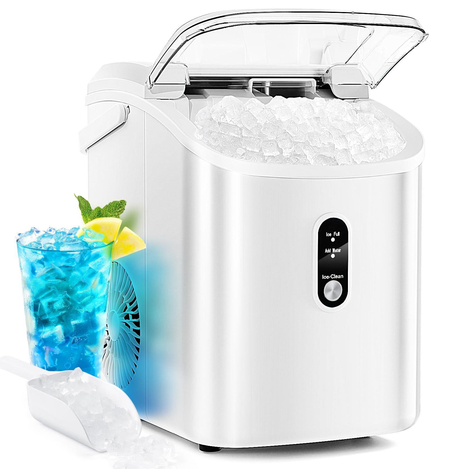 Antarctic Star 34Lbs/24H Countertop Ice Maker with Soft Chewable Nugget Ice - Portable Pebble Ice Machine with Self-Cleaning & One-Touch Operation - Includes Ice Scoop - Perfect for Home Kitchen, Office, RV & Outdoor Use