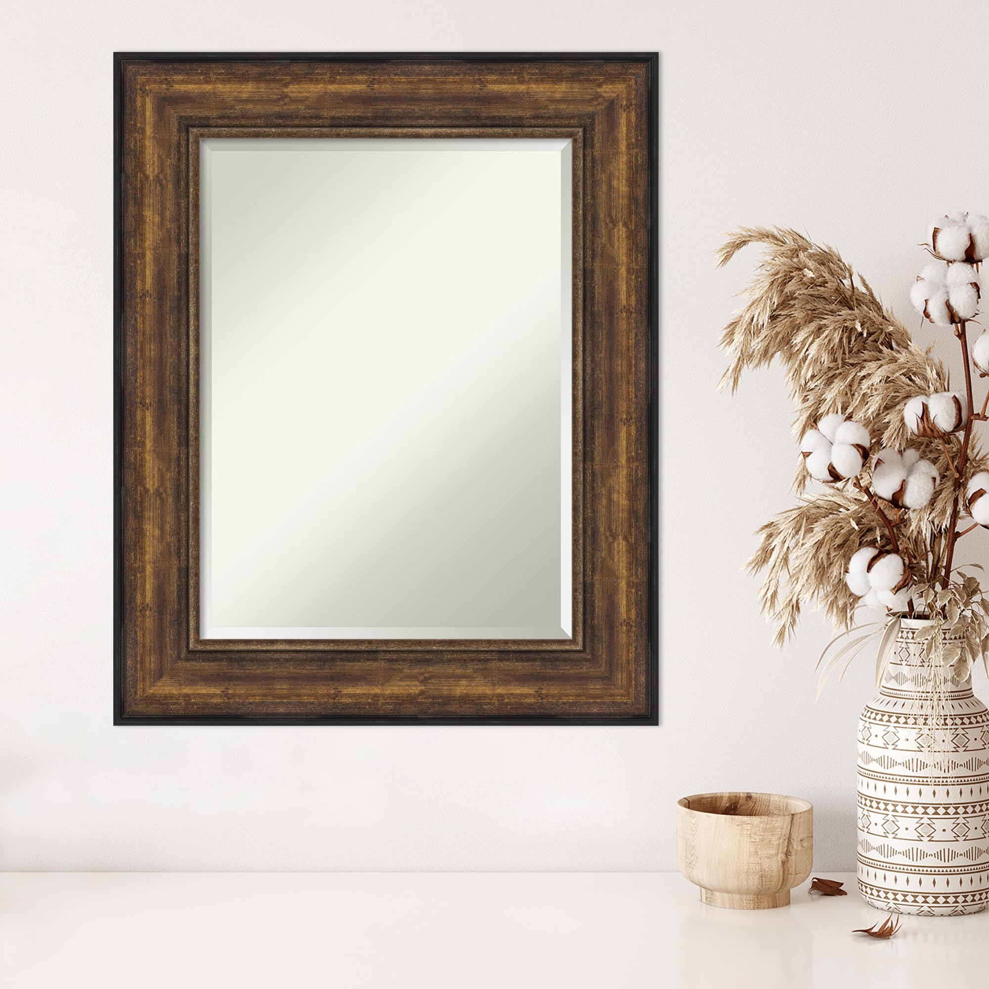 Amanti Art 32x26 Inch Bronze Wall Mirror - Traditional Rectangle Bathroom & Living Room Decor with Beveled Edge, Hangs Horizontally or Vertically - Perfect for Bedroom, Entryway, and Hallway Décor