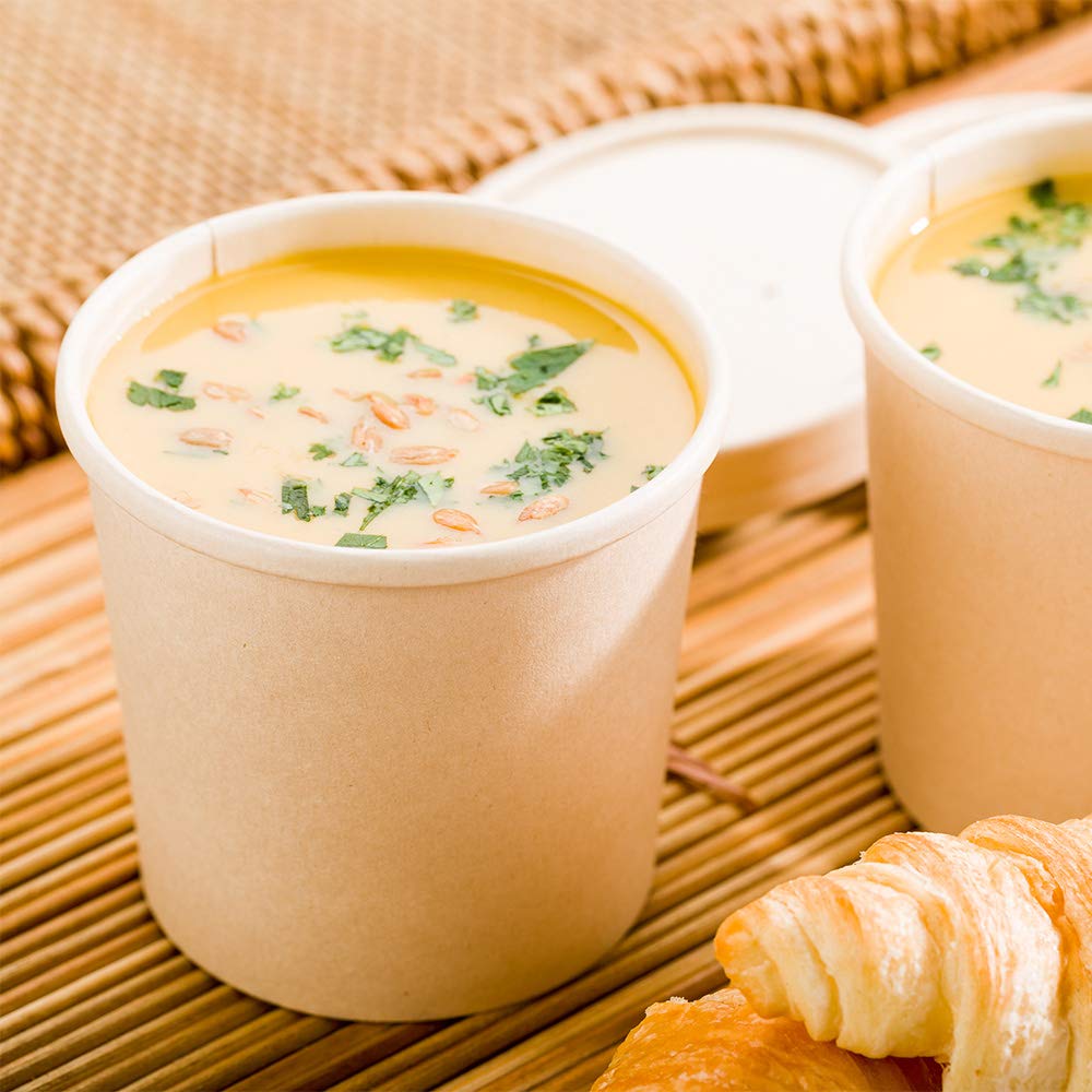 Eco-Friendly 12 oz Disposable Soup Cups - 200 Pack Microwave Safe Paper Containers with Bamboo Fiber, Vented Lids Sold Separately for Hot/Cold Foods - Perfect for Takeout, Restaurants, Catering & Dessert Serving