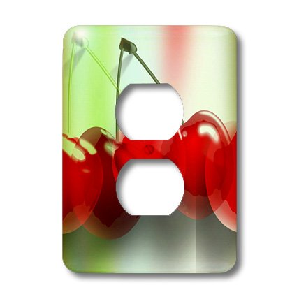3D Rose Cherry Fruit Art Outlet Cover - Decorative 2 Plug Wall Plate for Kitchen, Bedroom, Nursery & Home Decor