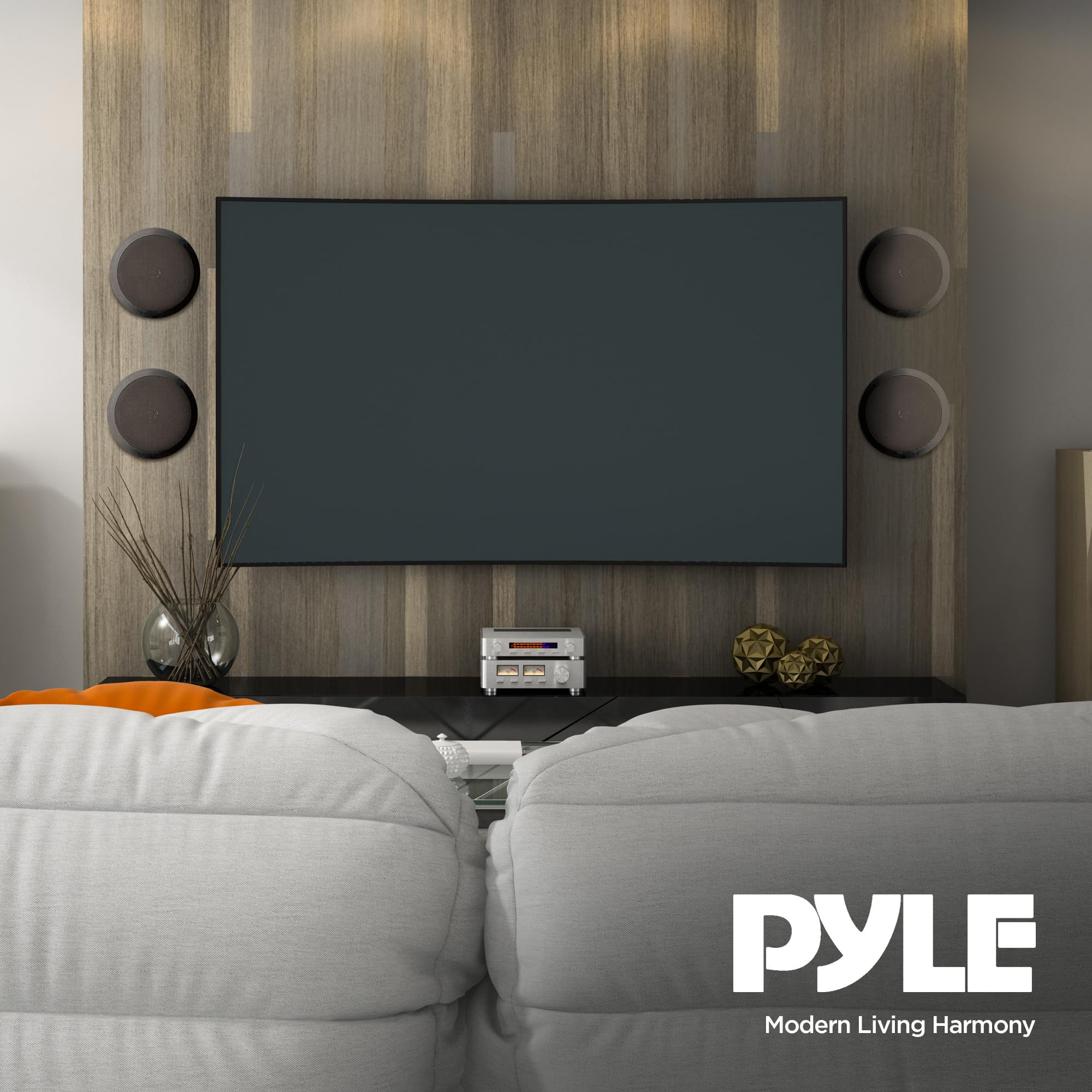 Pyle PDIC81RDBK 8 Inch 250W Flush Mount In-Wall & In-Ceiling Black Speakers - 2 Way Stereo Sound for Home Theater, Surround Sound & Custom Installations - Set of 4