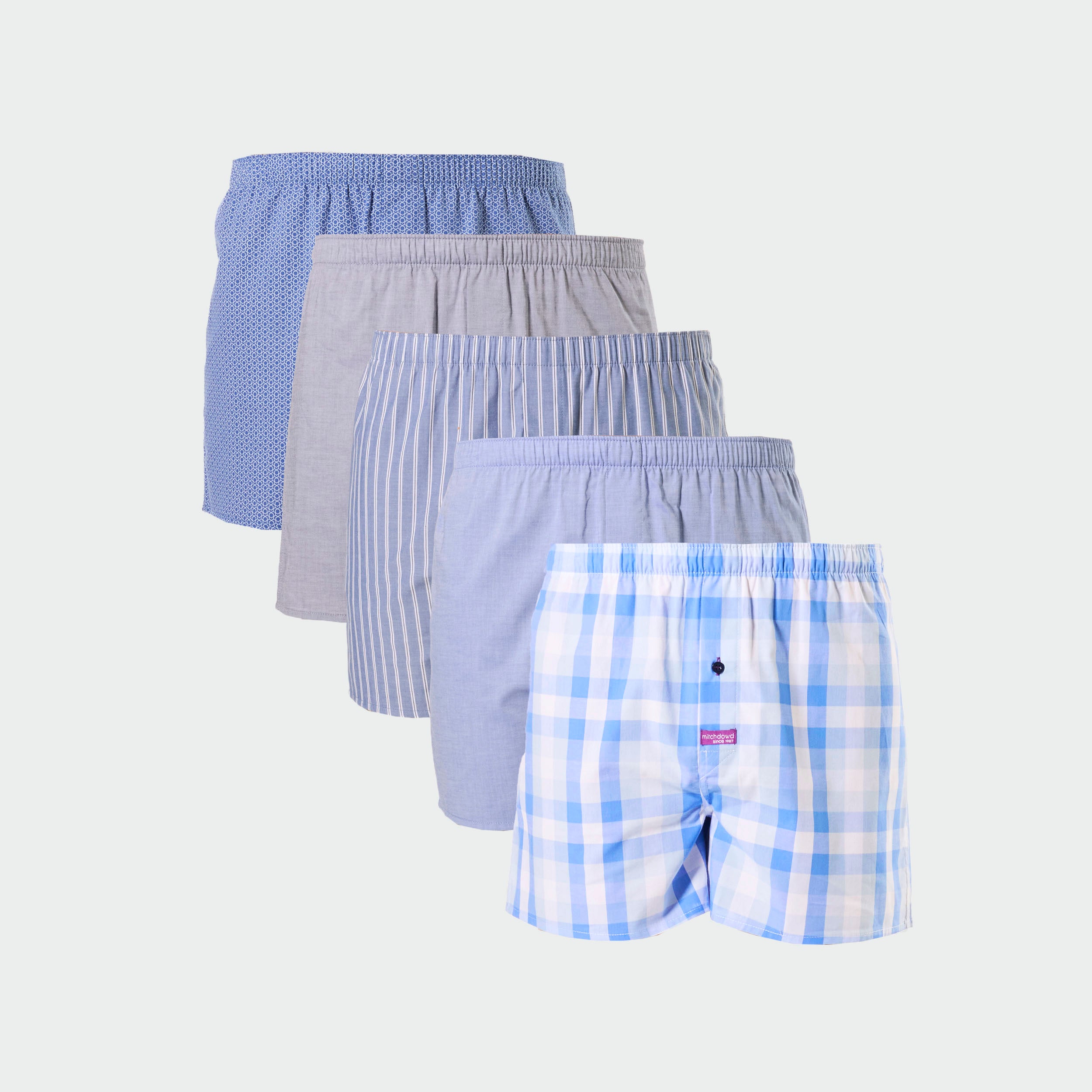 Men's 5-Pack Cotton Check Boxer Shorts - Soft Breathable Underwear for Daily Wear & Lounge - Blue