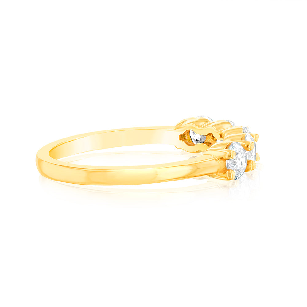 14K Yellow Gold 0.95 Carat Diamond Eternity Ring with 5 Round Brilliant Cut Diamonds - Perfect for Anniversary, Wedding, or Engagement Gift