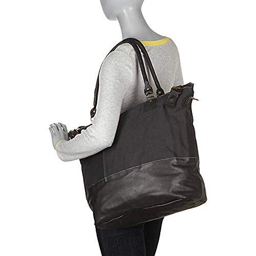 Premium Sharo Leather Tote Bag - Large Genuine Leather & Canvas Handbag for Women (Black) - Perfect for Work, Travel & Everyday Use