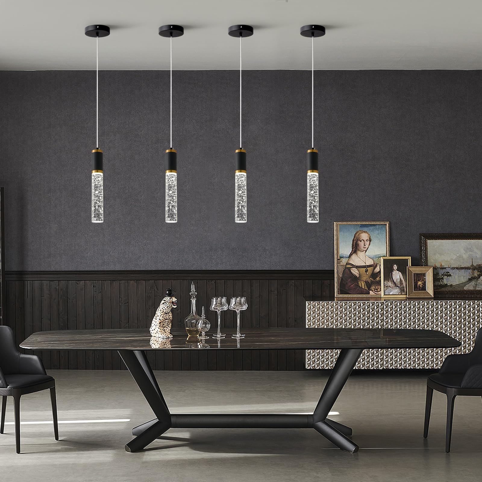 3-Light Black Modern Crystal Pendant Lighting for Kitchen Island - Elegant Hanging Fixtures for Restaurants, Dining Room & Bedrooms - Perfect for Task Lighting Over Countertops and Dining Areas