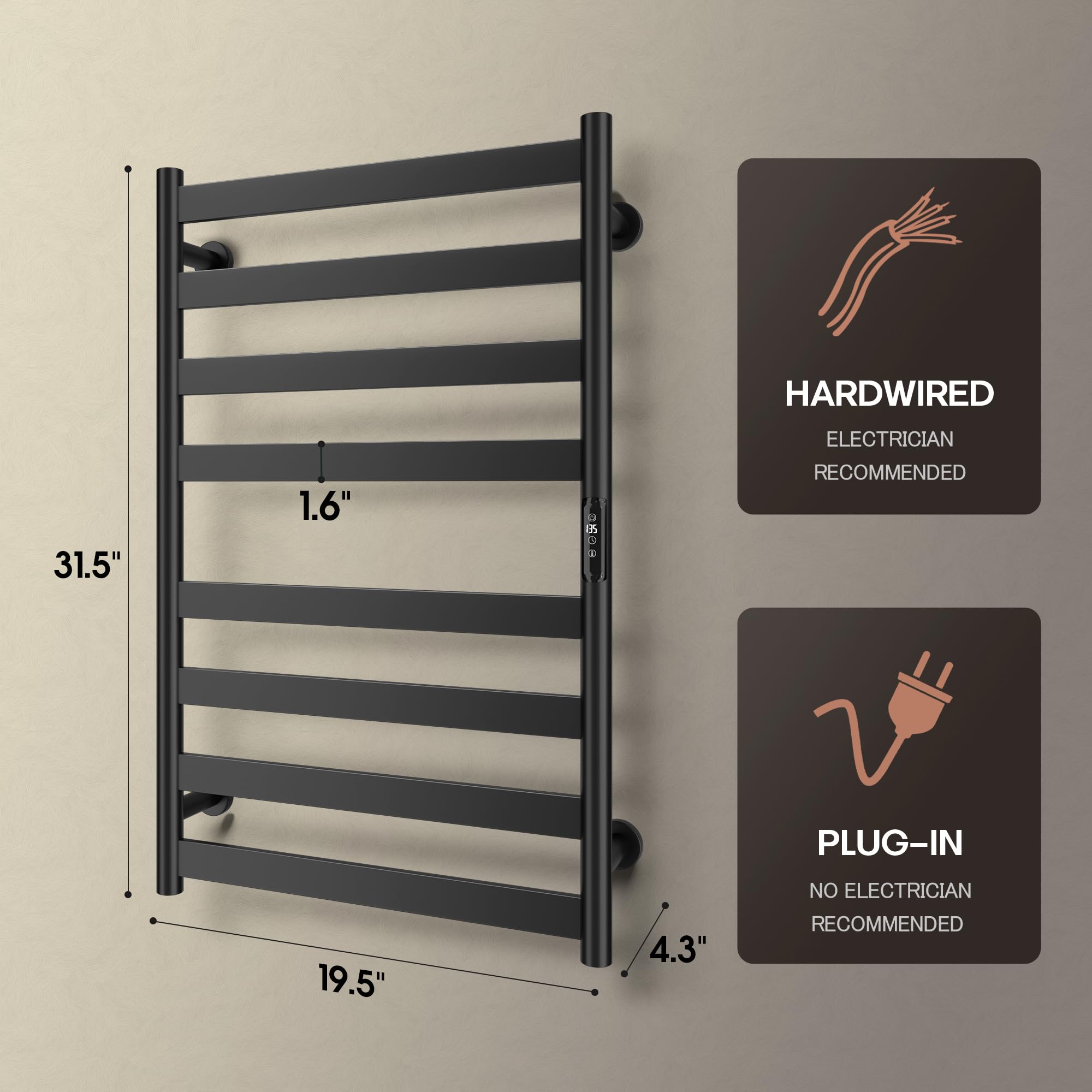 Electric Towel Warmer Rack for Bathrooms - Fast Heating Towel Warmer Heater with Adjustable Temperature, Black - Perfect for Spa, Luxury Hotels & Cozy Home Bathrooms