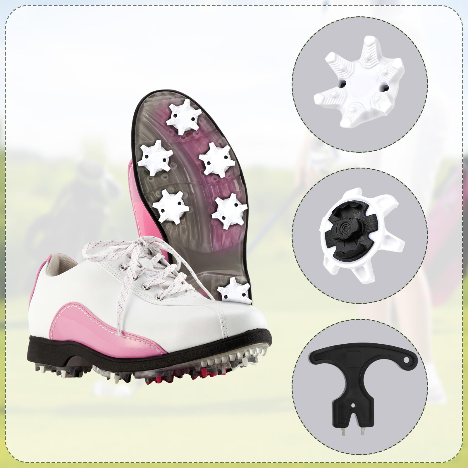31pcs Golf Spikes Replacement Set with Wrench - Easy Install Cleats for Golf Shoes - Durable White & Black Spikes for Men & Women - Perfect for Golf Course & Training Sessions