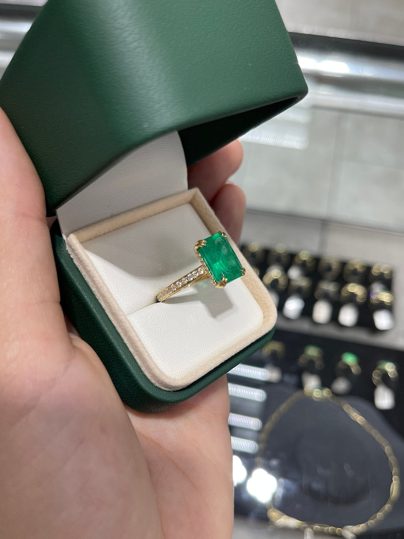5.97tcw AAA Minor Oil 18K Gold Emerald & Diamond Engagement Ring - Top Green Emerald with Pave Round Diamonds for Wedding, Proposal & Anniversary Gifts