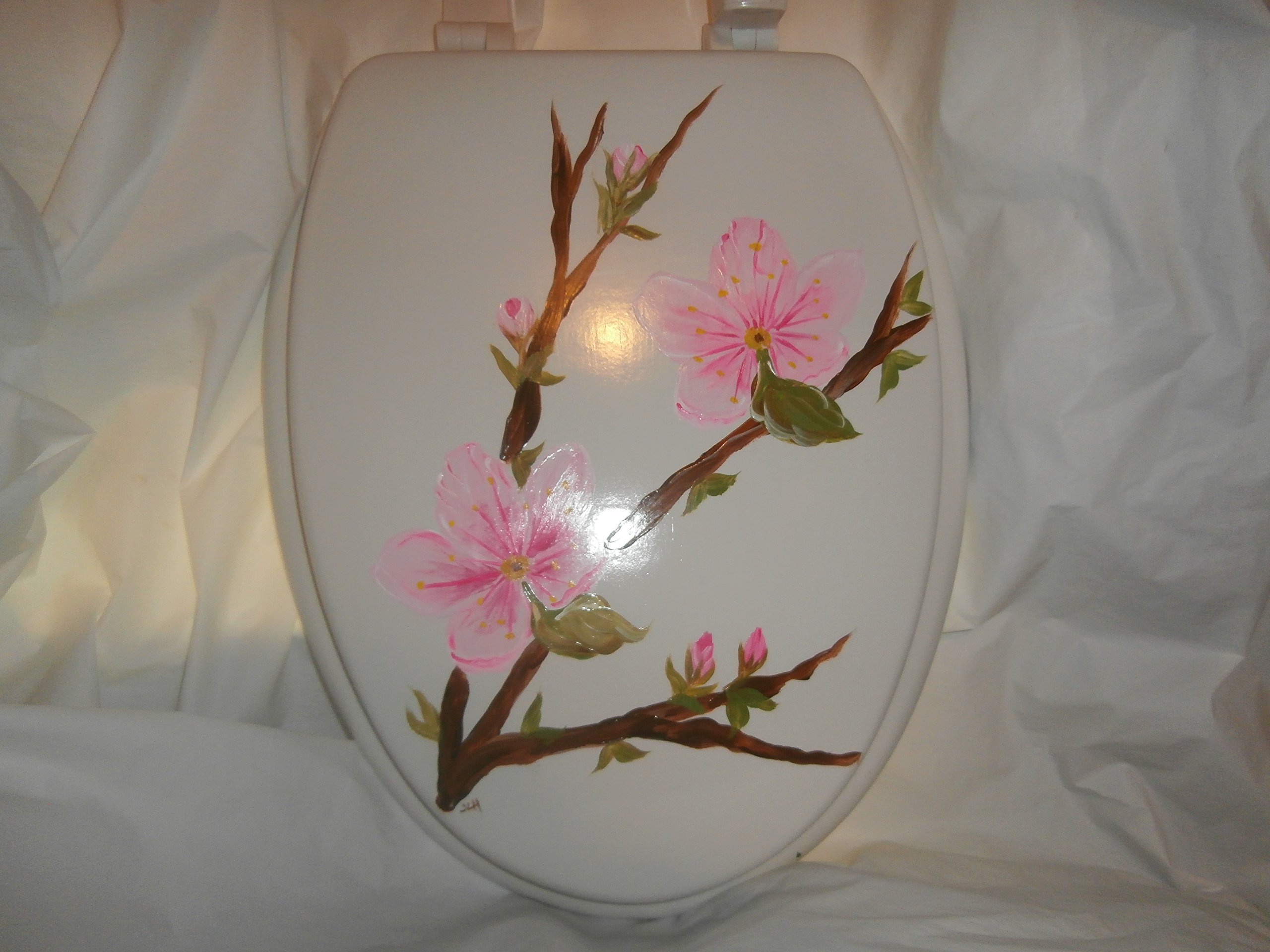Hand Painted Cherry Blossom Toilet Seat - Elegant Floral Design for Bathroom Decor - Perfect for Home, Guest Bathroom & Spa Style Upgrades