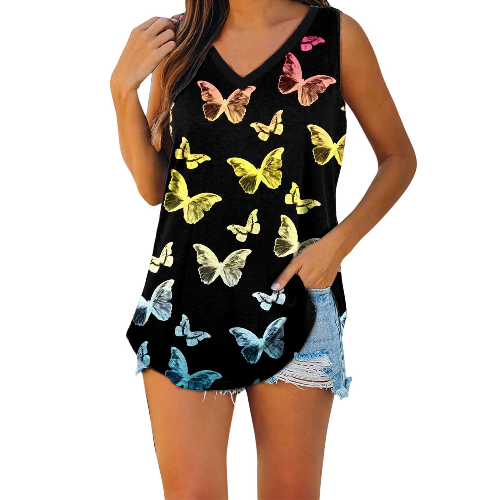 Smooto Women's Summer V-Neck Twist Front Loose Fit Dolman Tops - Breathable Short Sleeve Woven Tank Tops for Casual Wear, Beach & Daily Outfits (Multicolor, XXL)
