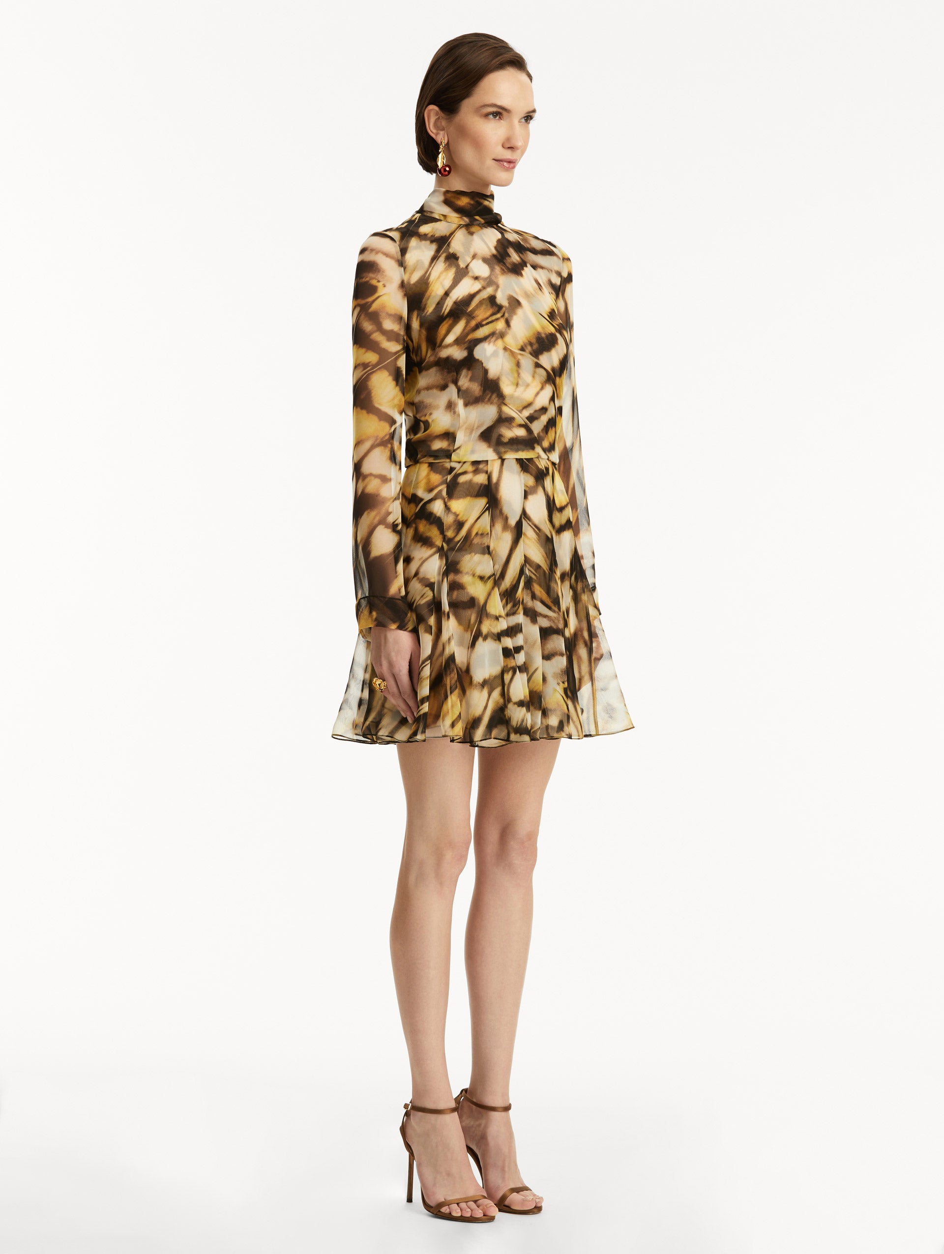 Elegant Abstract Butterfly Print Silk Chiffon Dress for Women - Perfect for Summer Weddings, Garden Parties & Special Occasions