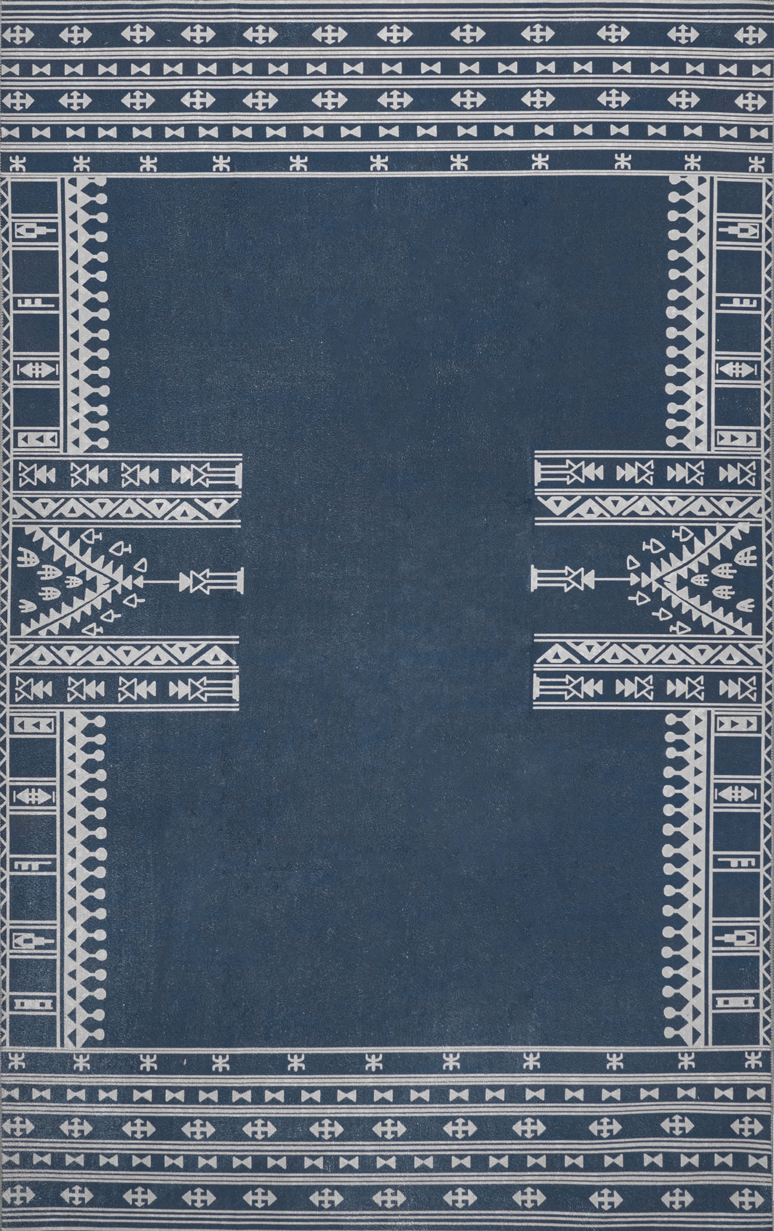 Premium Margo Banded Geometric Washable Rug - Navy Blue Modern Area Rug for Living Room, Bedroom & Office | Stain-Resistant & Easy Clean