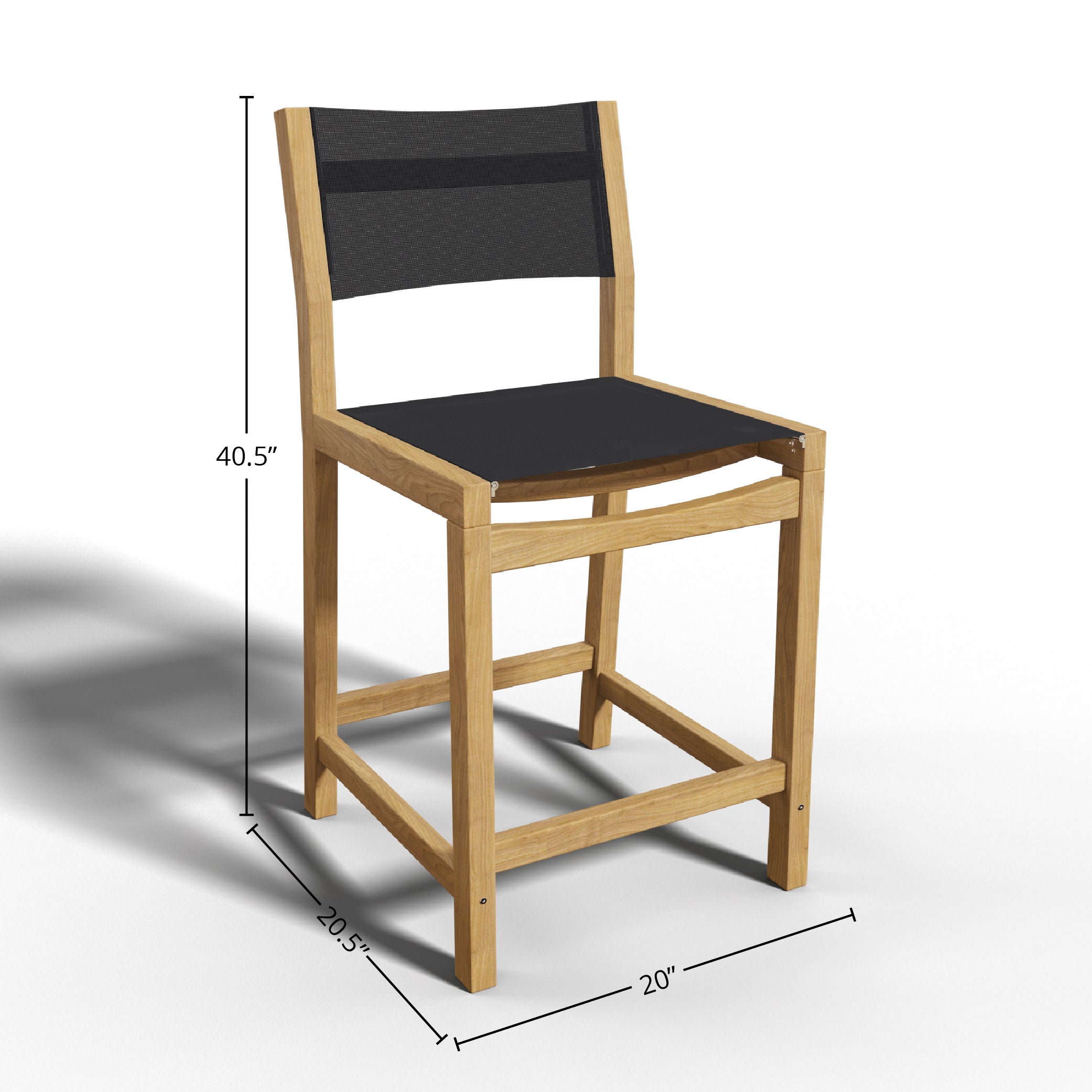 Black Perrin Teak Outdoor Counter Height Dining Chair - Weather-Resistant Patio Bar Stool for Backyard, Deck, and Poolside Dining