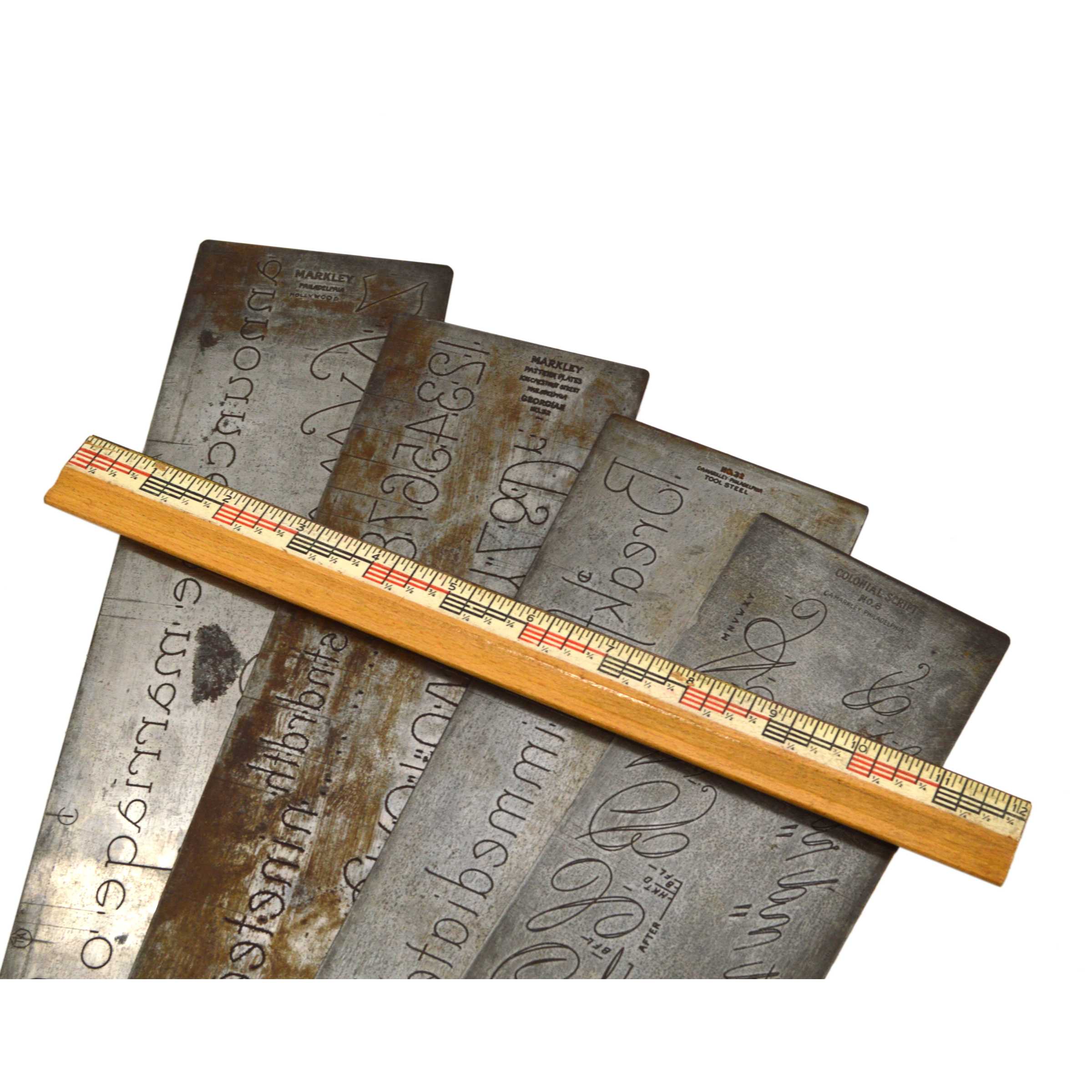 Vintage C.A. Markley Engraving Font Plate Set of 4 - Antique Engraver & Pantograph Lettering Plates for Metal, Wood & Jewelry Making - Perfect for DIY Crafts, Sign Making & Personalized Gifts