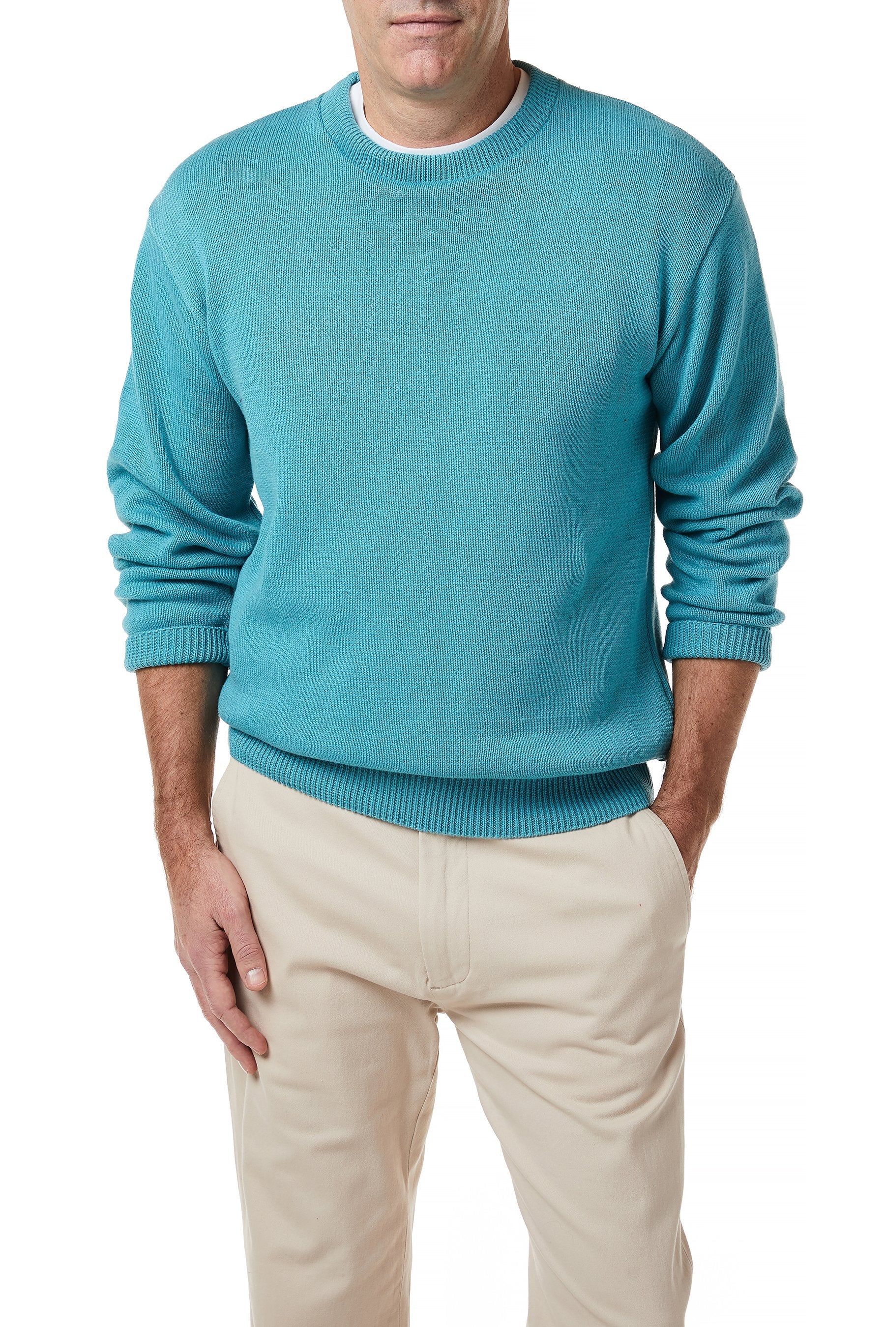 Yachtsman Crewneck Sweater for Men - Soft Cotton Knit Pullover in Seafoam Green - Perfect for Nautical Style, Casual Wear & Outdoor Activities