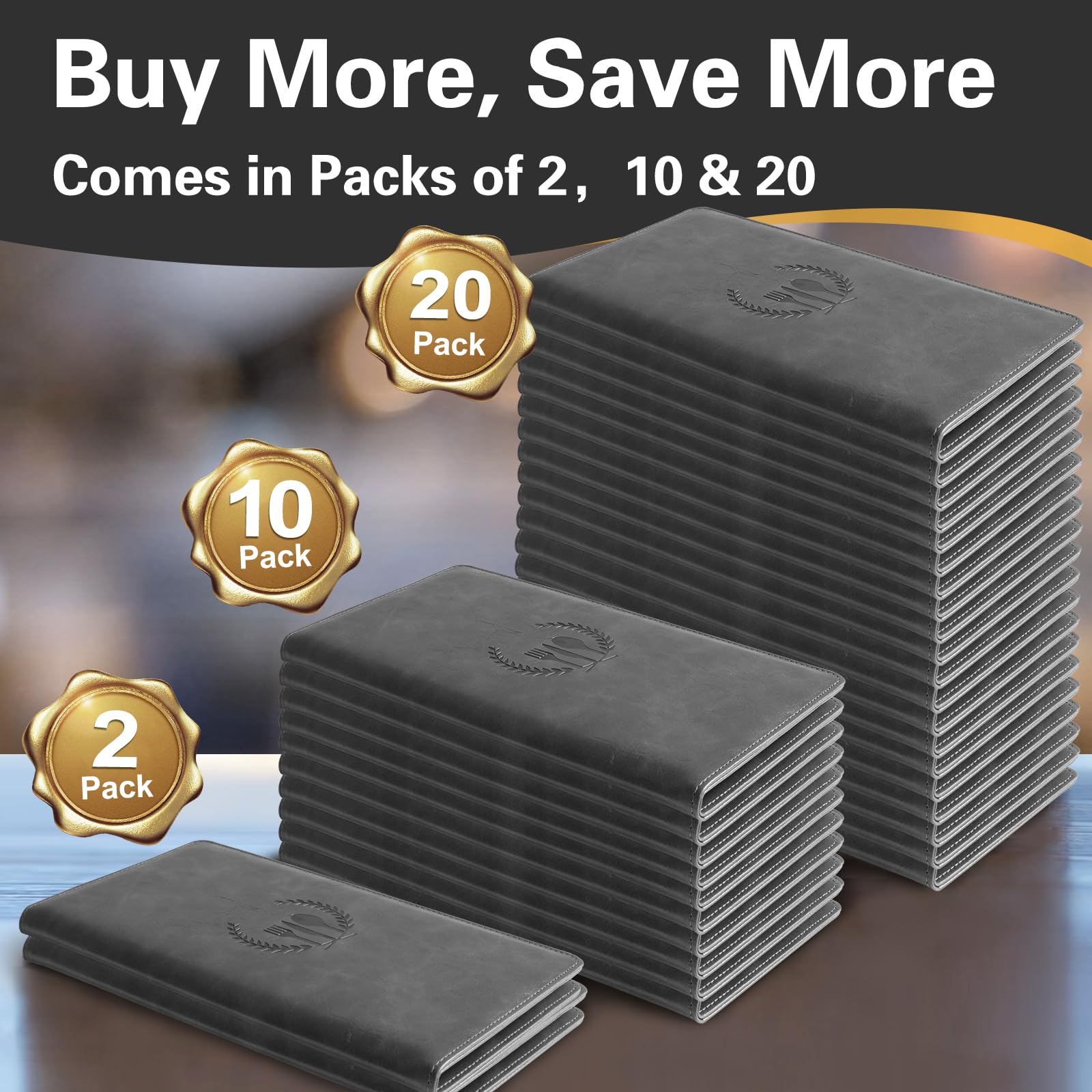 Cobak Restaurant Check Presenters - 20 Pack Gray Leather Bill Holders for Waiters, Customer Check Holders - Perfect for Restaurants, Cafes, and Bars