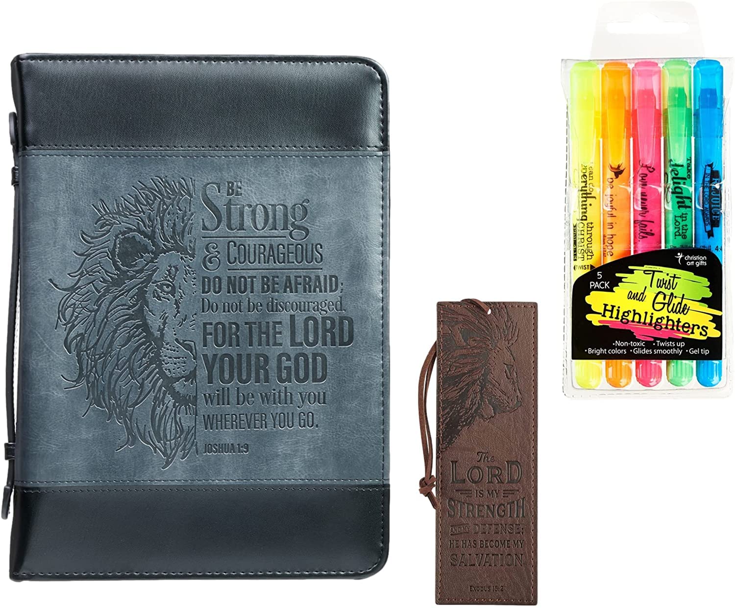 Men's Bible Case & Accessories Set - Large Religious Gift for Christian Men with Bible Cover, Highlighter & Bookmark | Perfect for Church, Bible Study & Travel