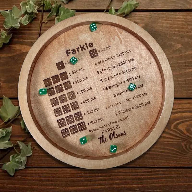 Personalized Wooden Dice Tray Set - 12 Dice for Farkle, Board Games & Family Party Gifts