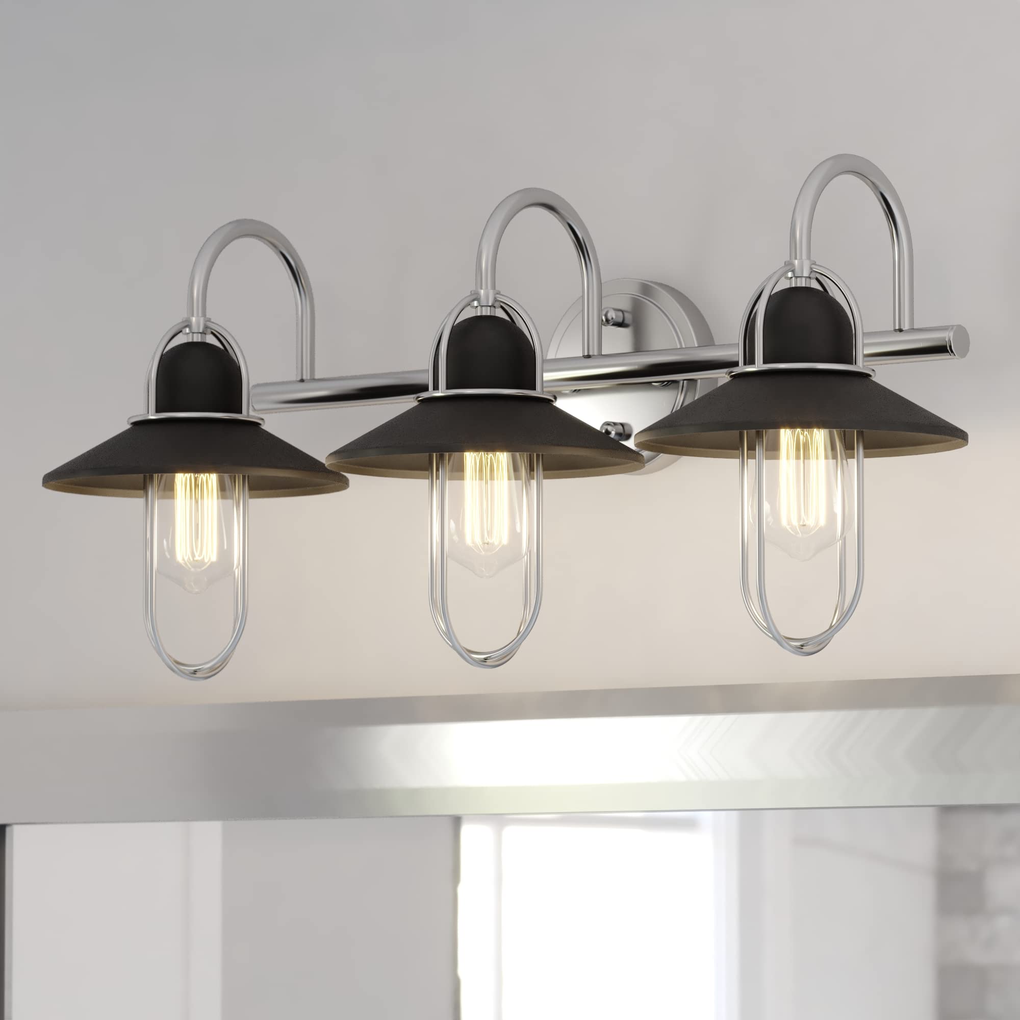 Galena 3-Light Matte Black & Nickel Coastal Bathroom Vanity Light Fixture - Perfect for Beach House, Coastal Cottage & Modern Bathroom Lighting