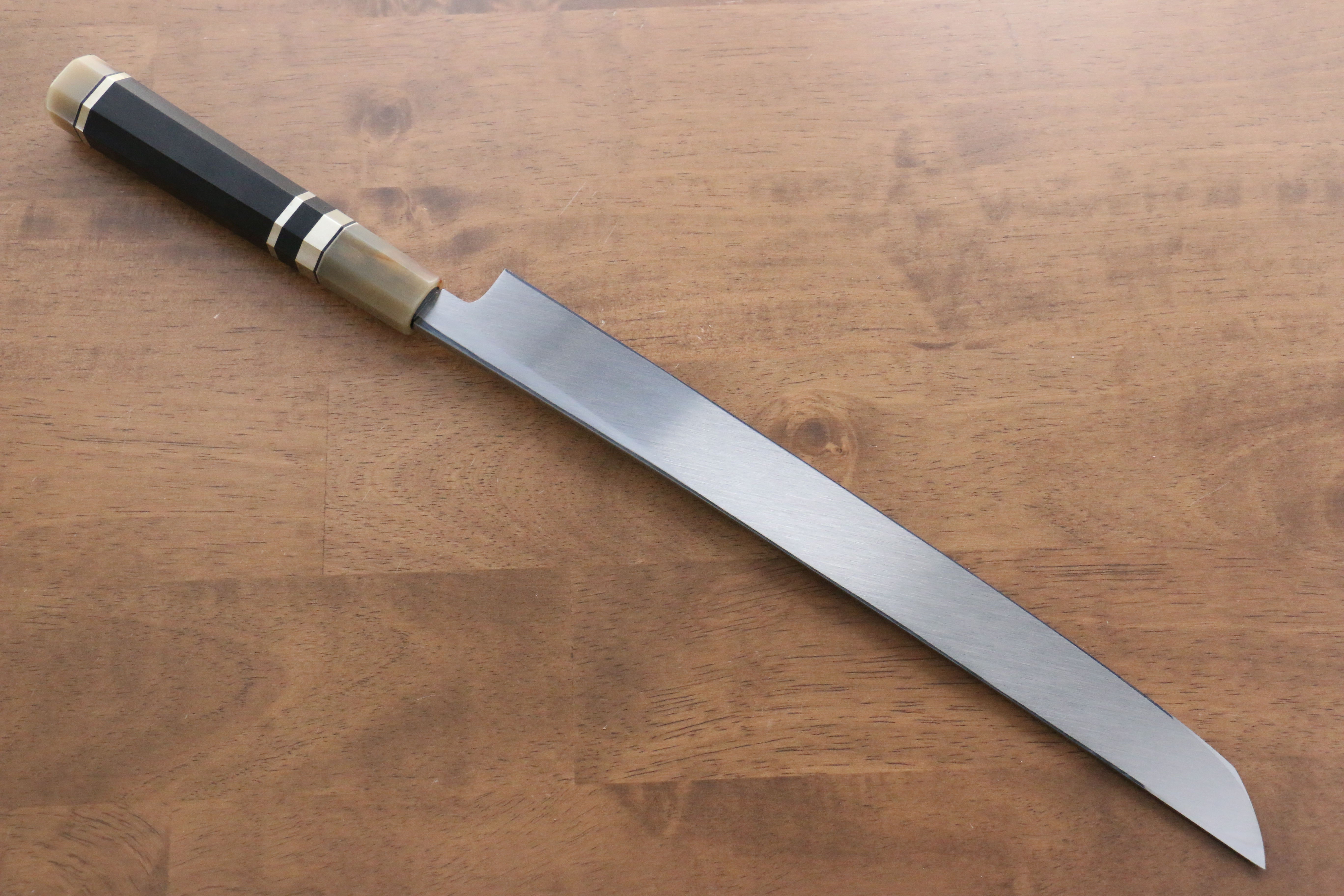 Premium Jikko Shiko White Steel Sakimaru Yanagiba 300mm Japanese Sushi Knife - Ebony Wood Handle with Double Ring Design - Perfect for Sushi Chefs & Professional Kitchen Use